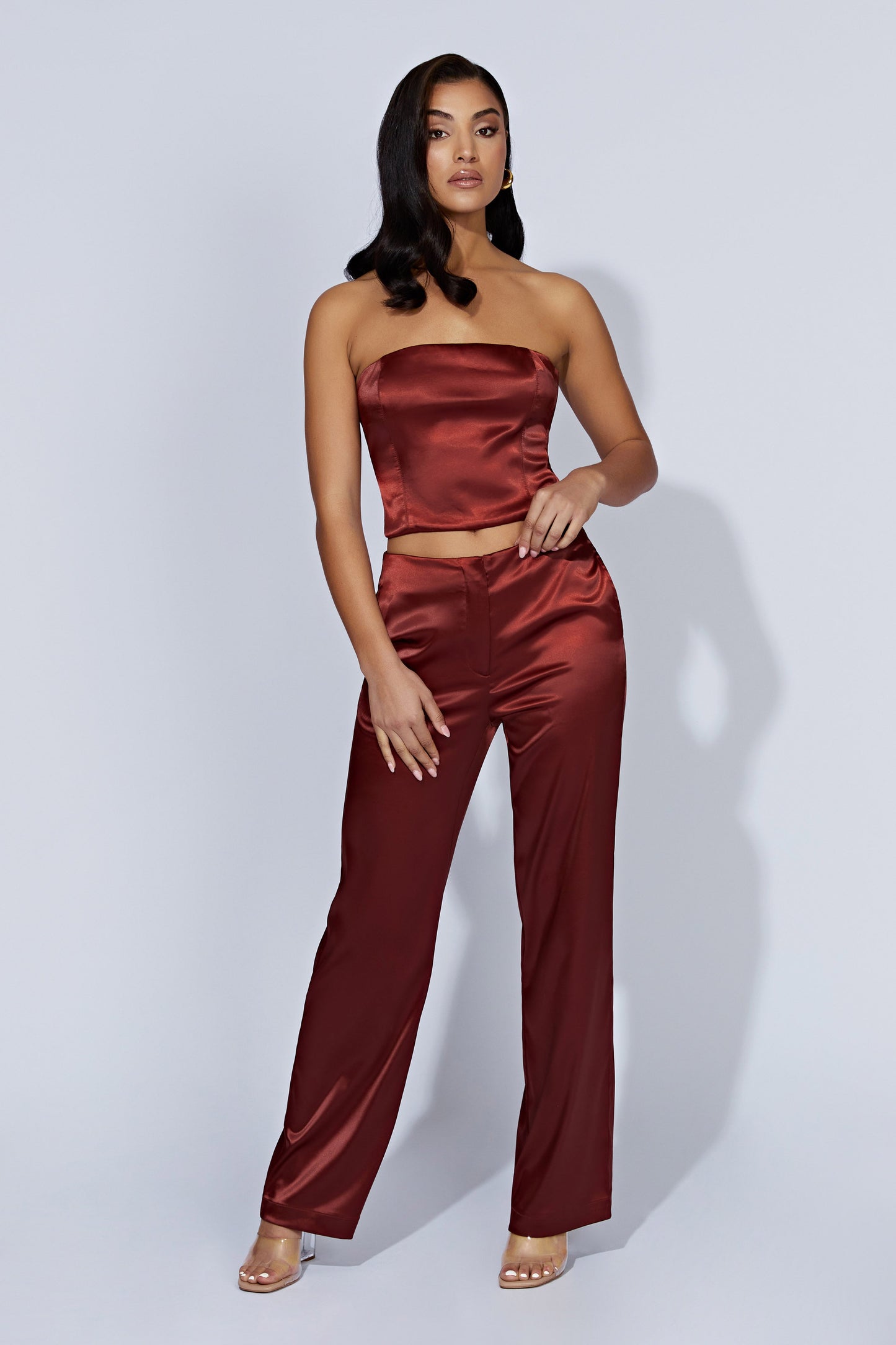 Monique Satin Tube Top - Cherry Chocolate