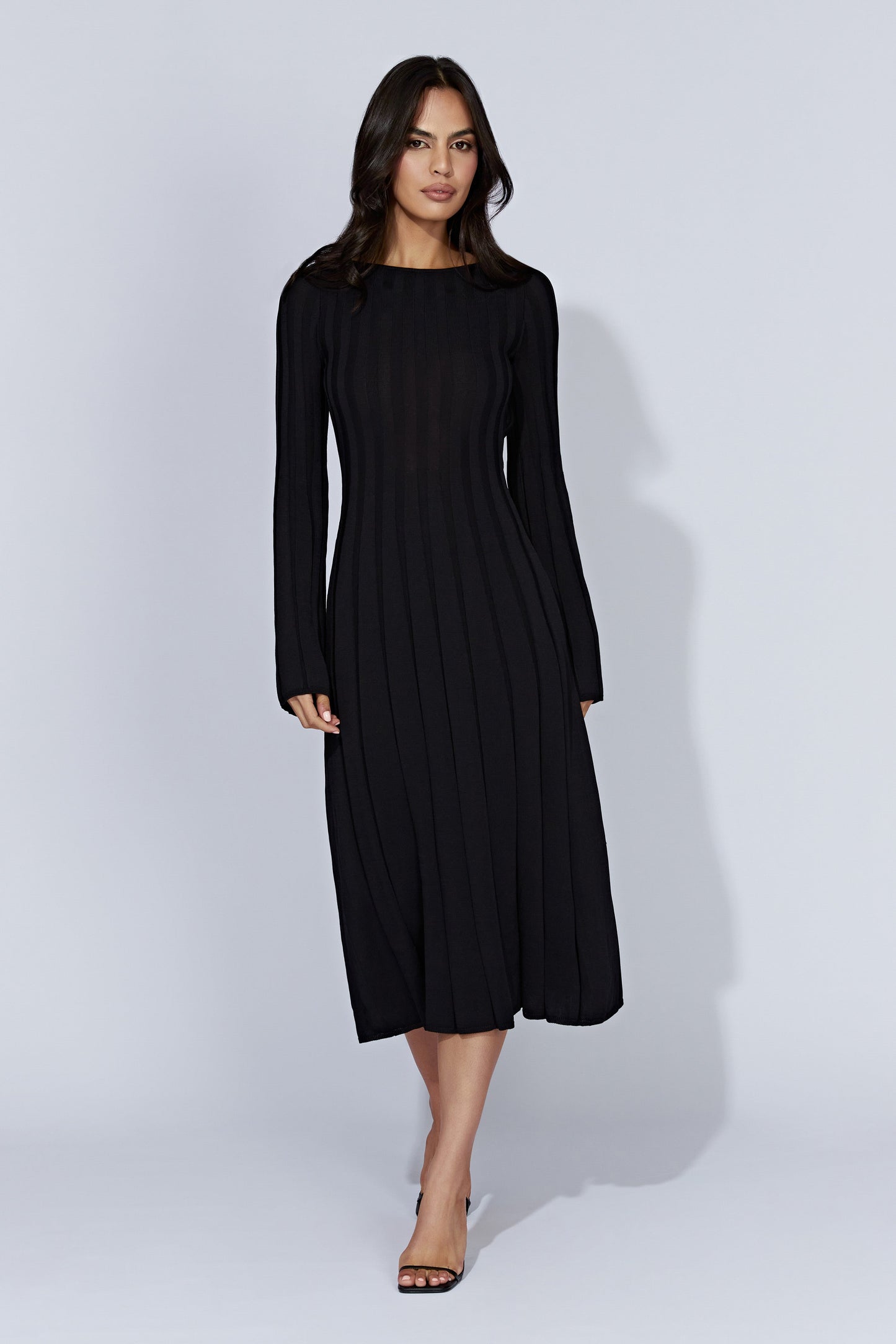 Juniper Flare Sleeve Knit Midi Dress - Black