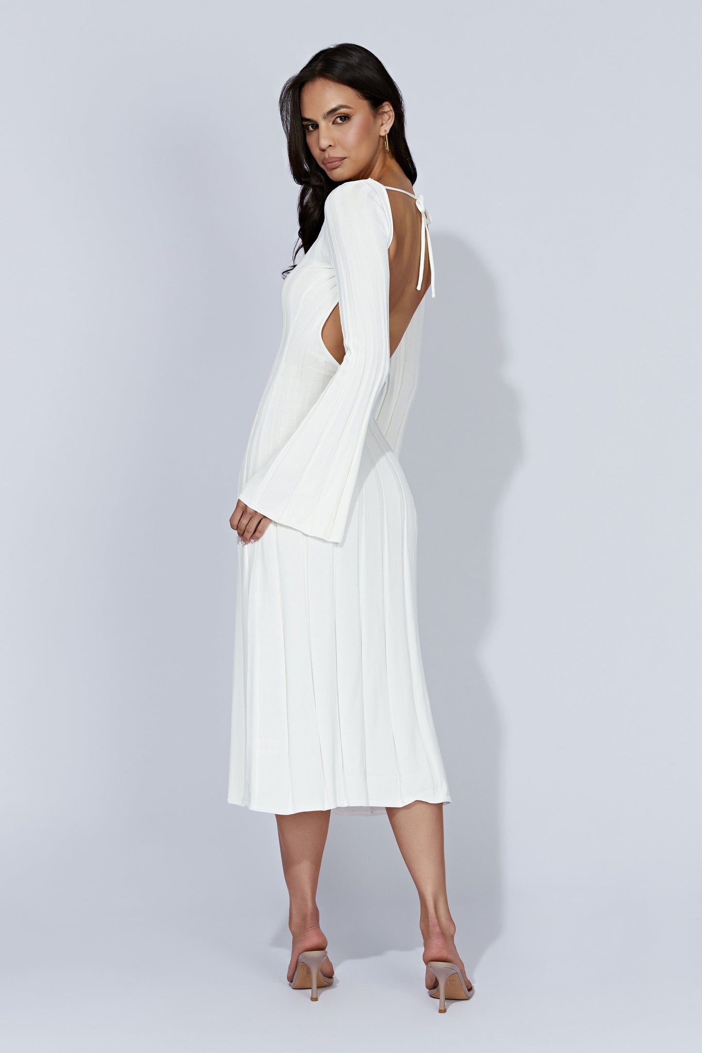 Juniper Flare Sleeve Knit Midi Dress - White