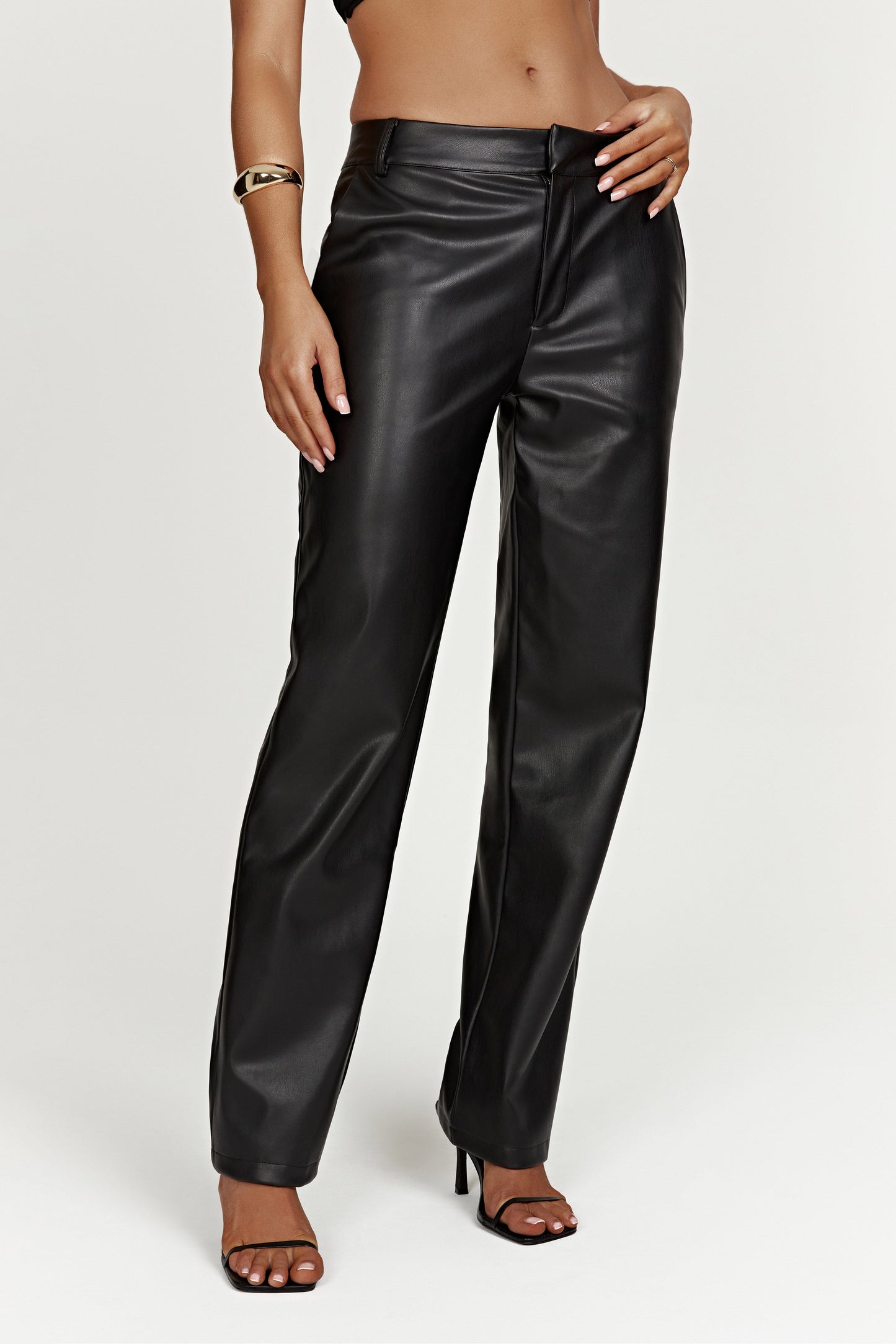 Matilda Slouchy Low Rise Faux Leather Pant - Black