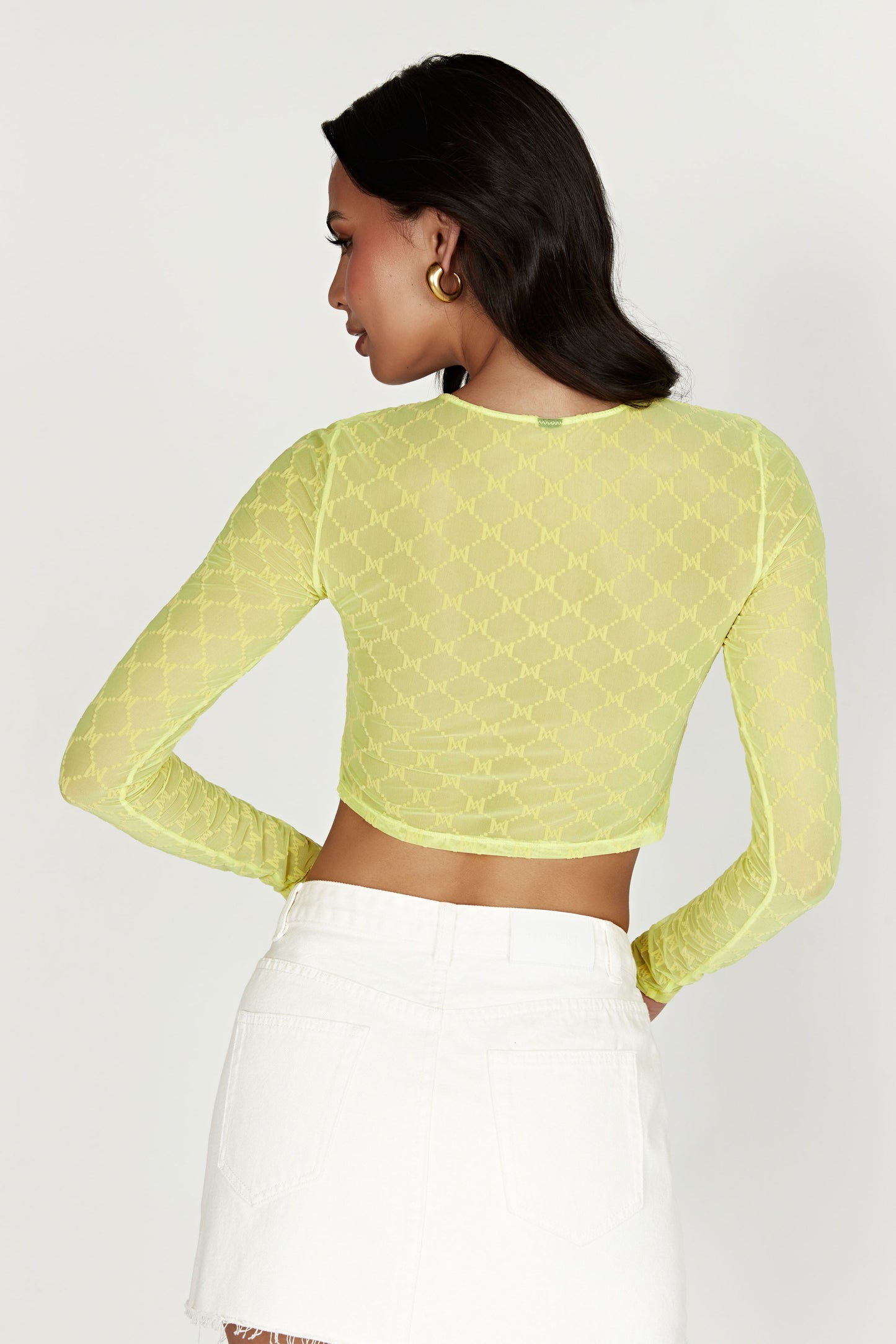 Letitia Mesh Monogram Crop Top - Fresh Green