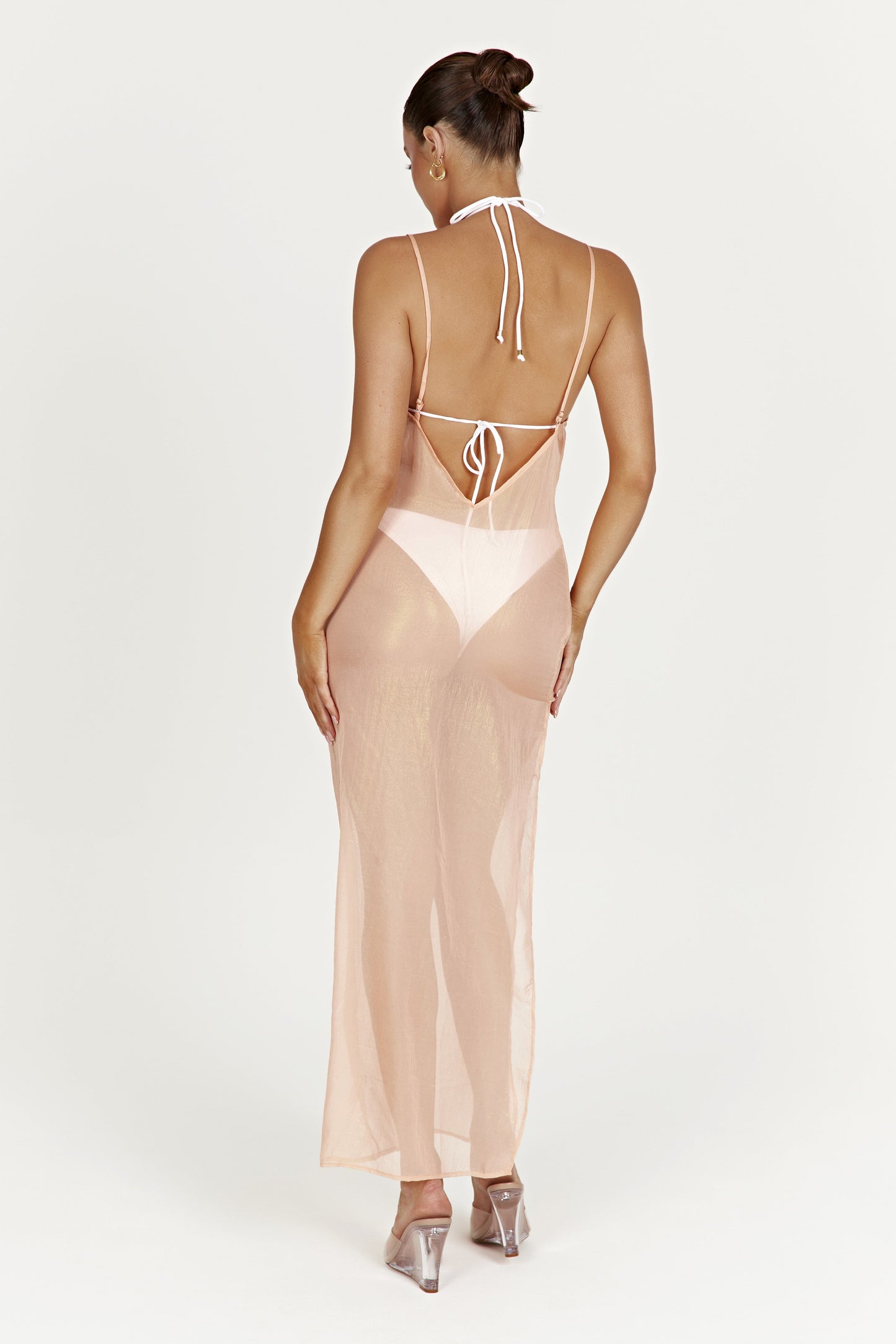 Phoebe Sheer Iridescent Maxi Dress - Peach