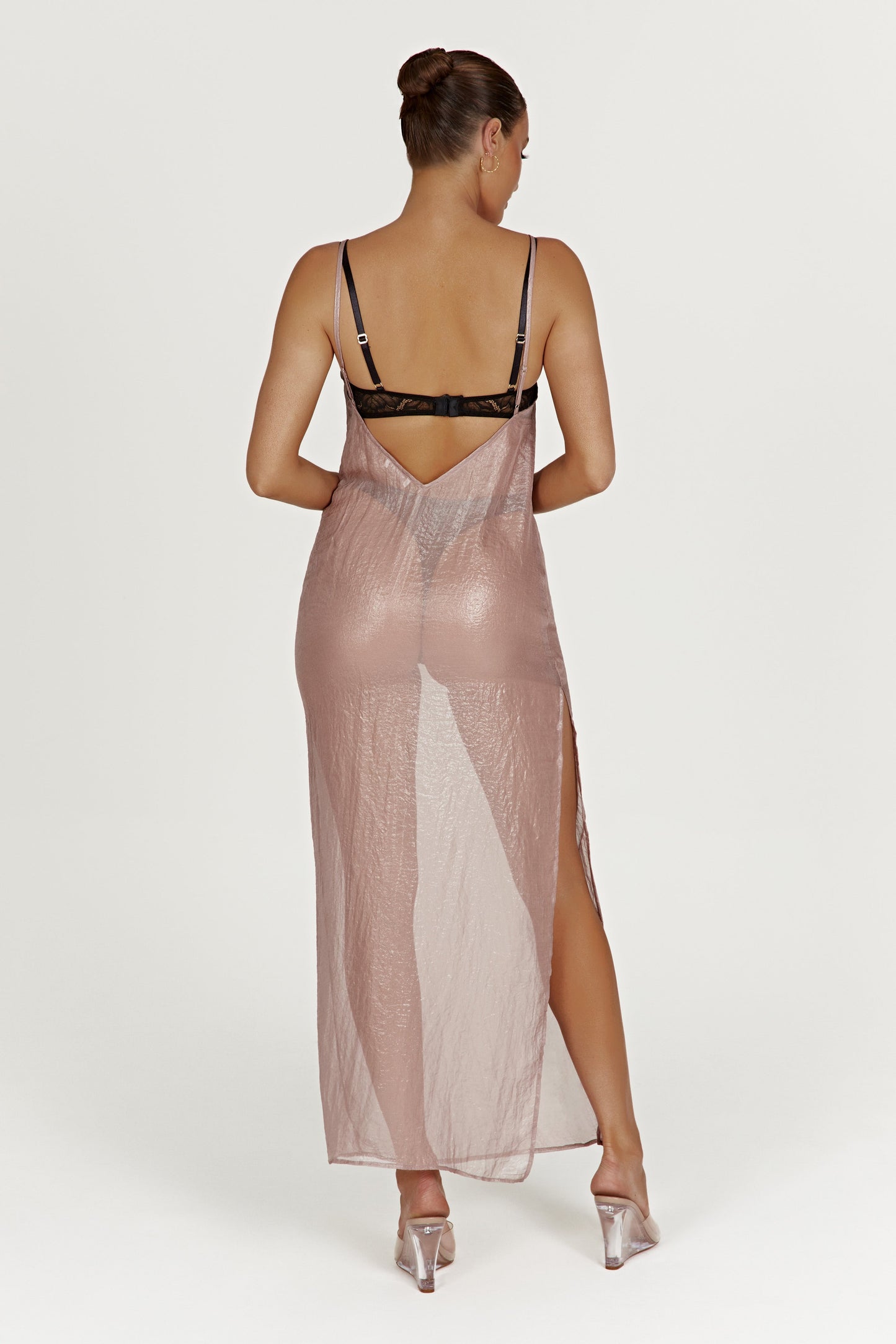 Phoebe Sheer Iridescent Maxi Dress - Taupe