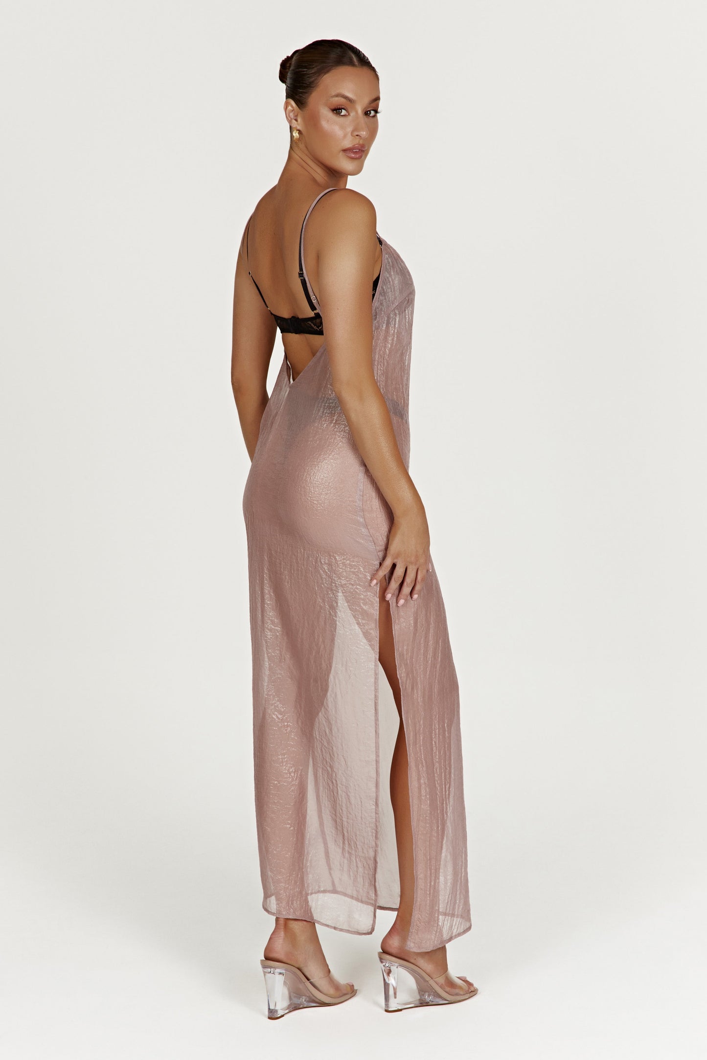 Phoebe Sheer Iridescent Maxi Dress - Taupe