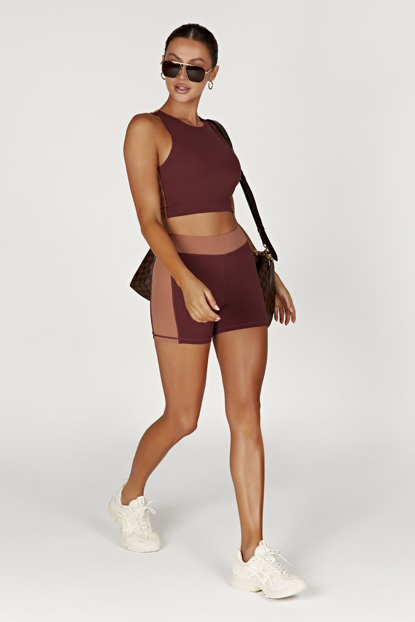 Lori Two Tone Racer Crop Top - Mahogany/Tan