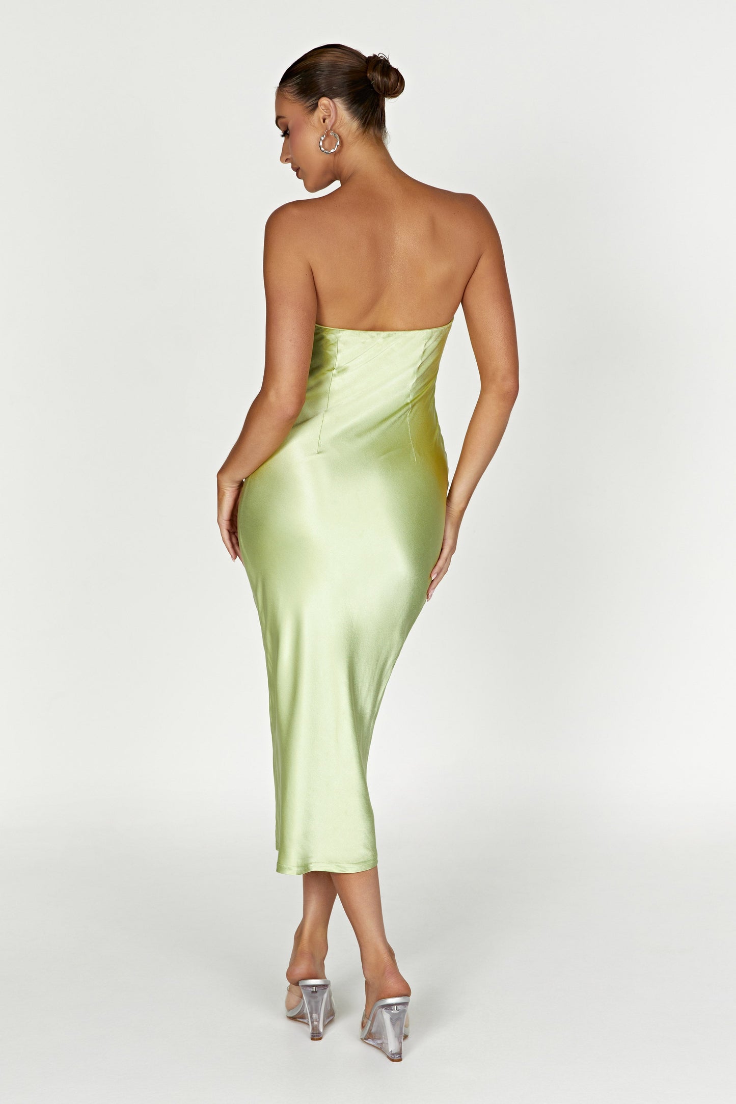 Tyler Strapless Satin Midi Dress - Pistachio Green