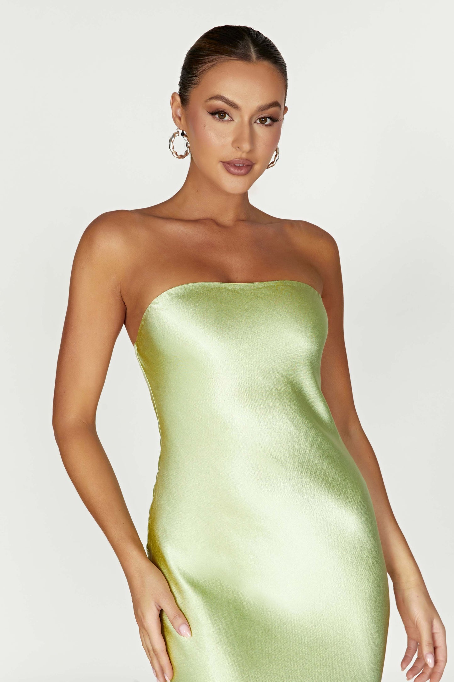 Tyler Strapless Satin Midi Dress - Pistachio Green