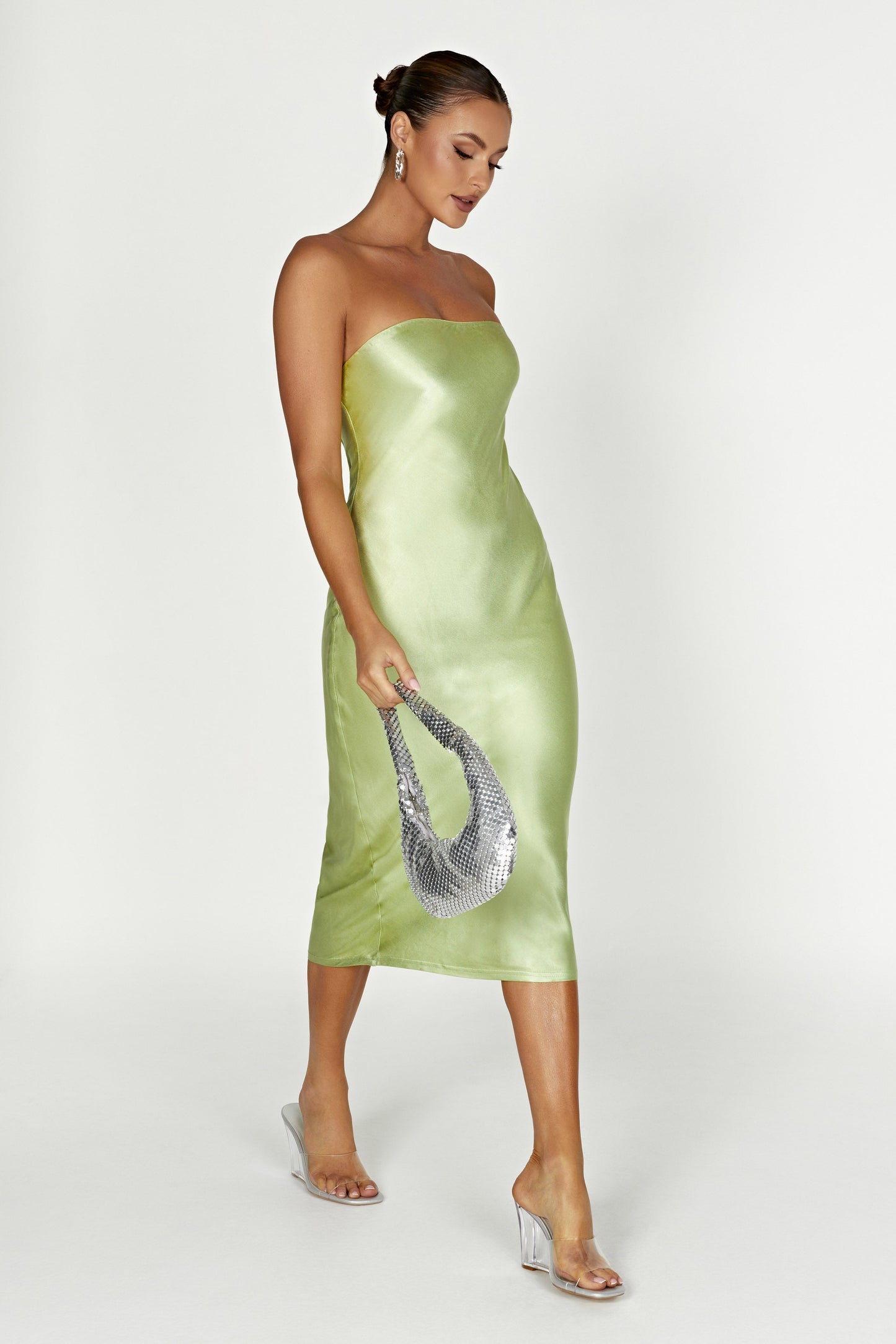 Tyler Strapless Satin Midi Dress - Pistachio Green