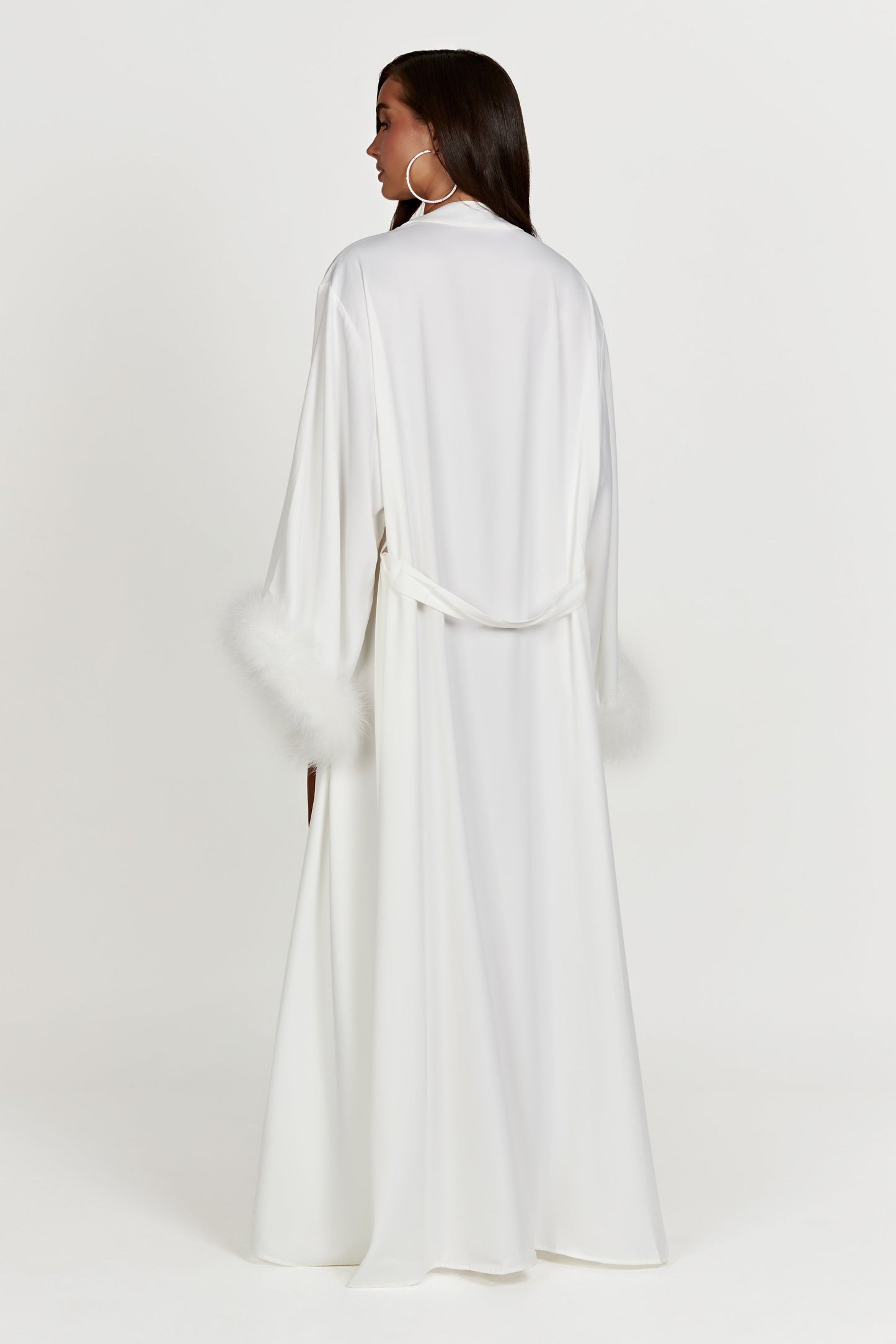 Amalia Satin Feather Trim Robe - White