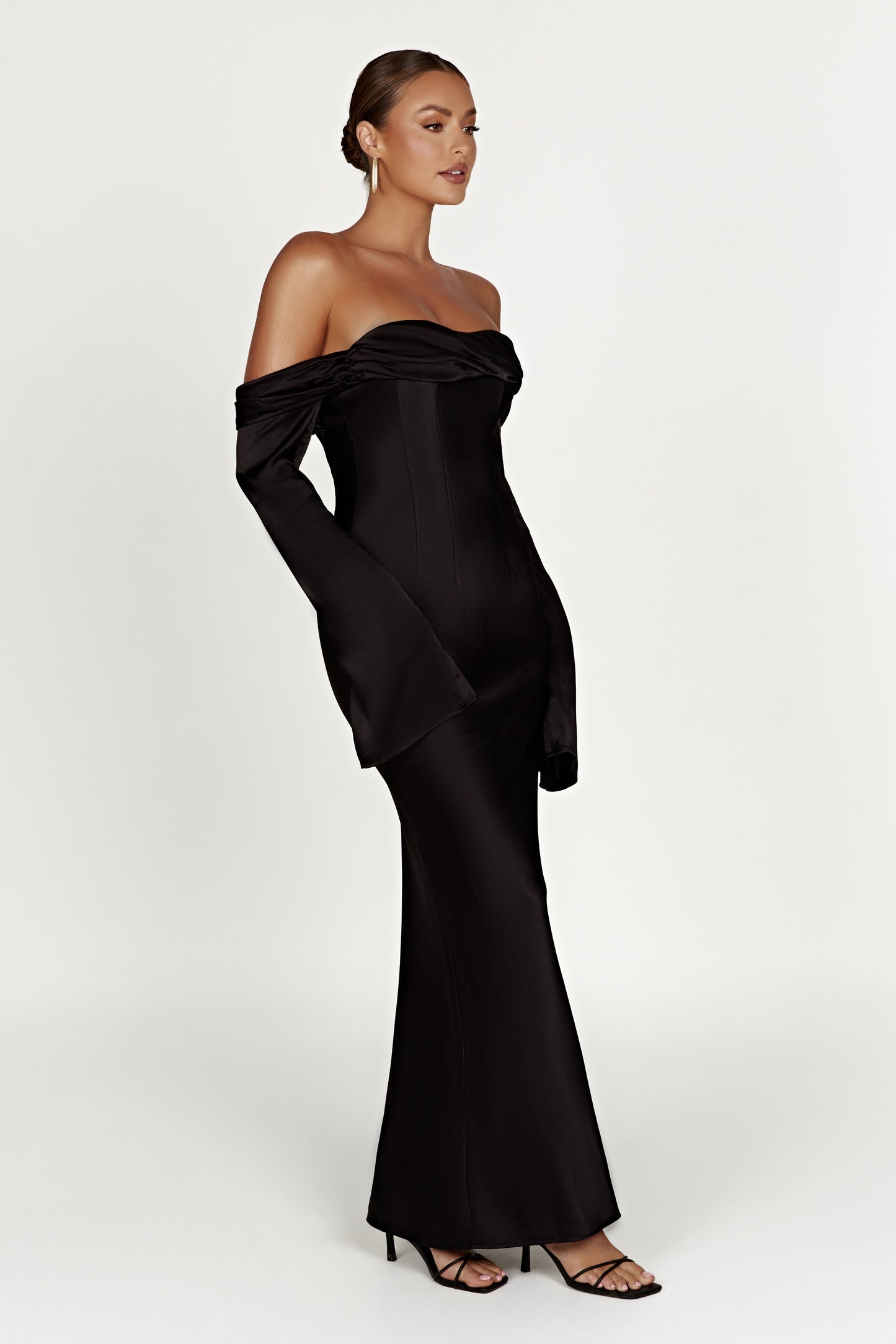 Giselle Off Shoulder Cowl Neck Maxi Dress - Black