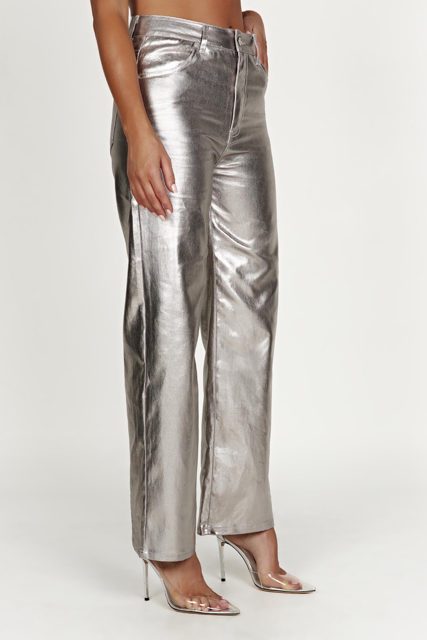 Minnie Metallic Straight Jean - Silver