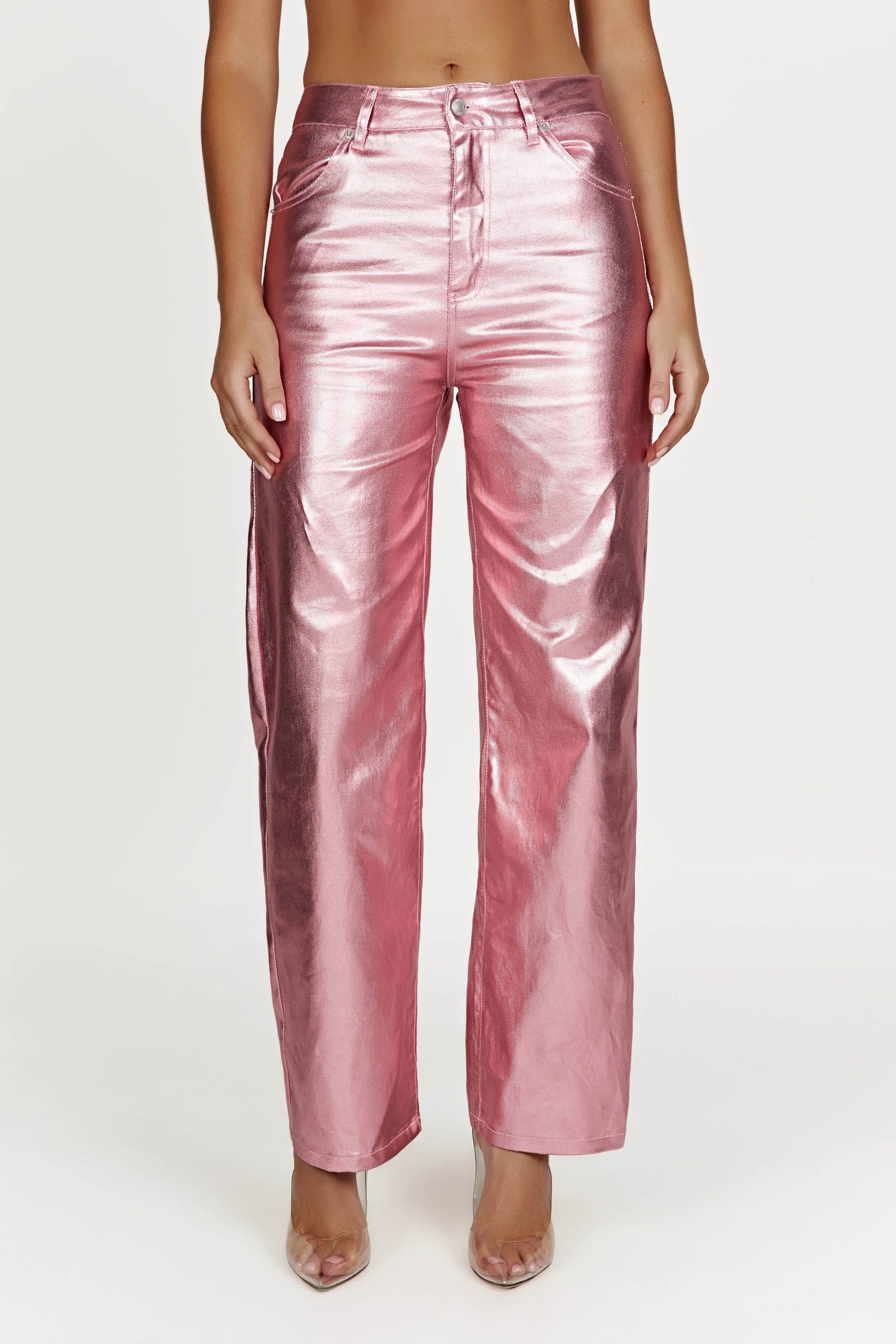 Minnie Metallic Straight Jean - Metallic Pink