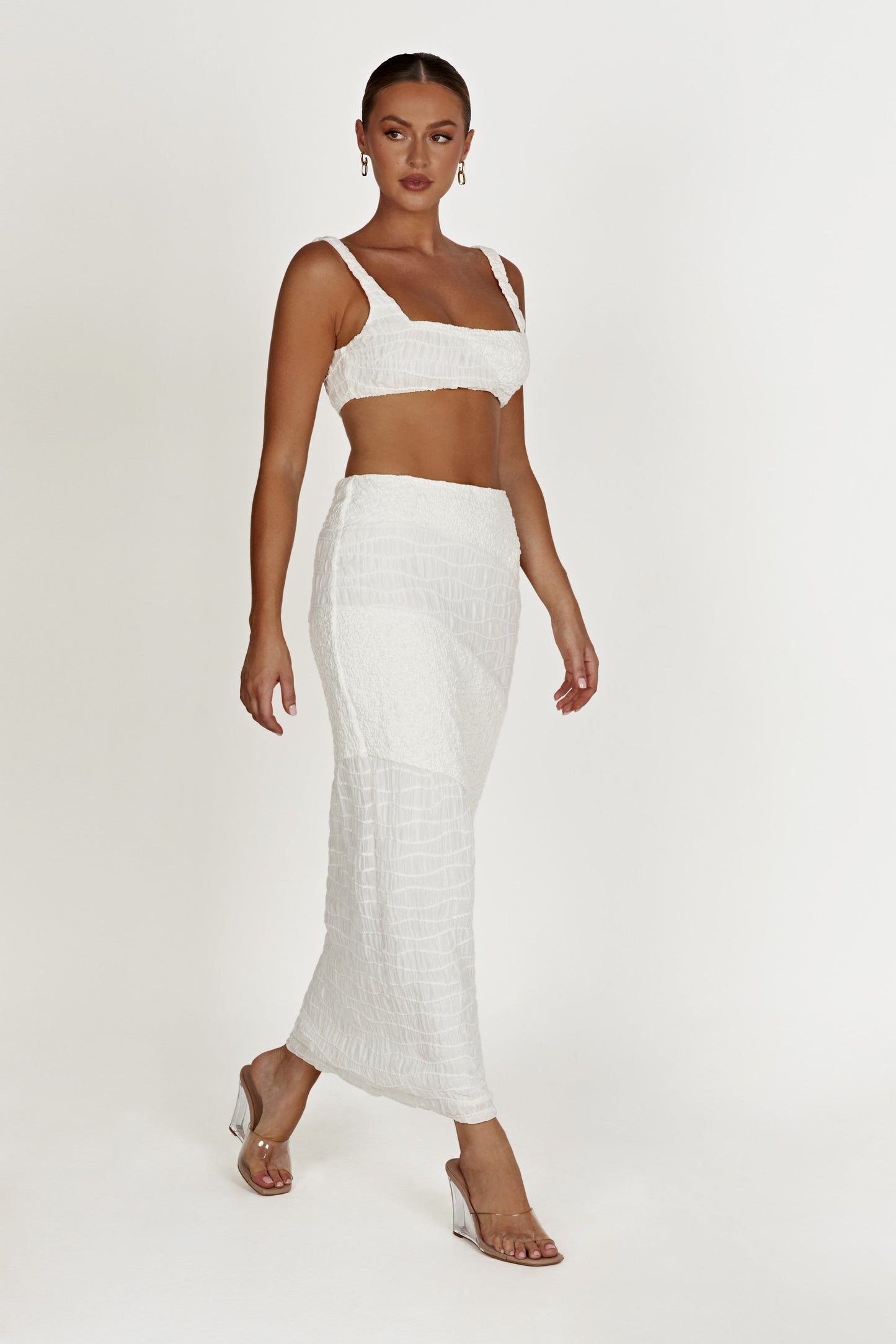 Nyah Textured Midi Skirt - White