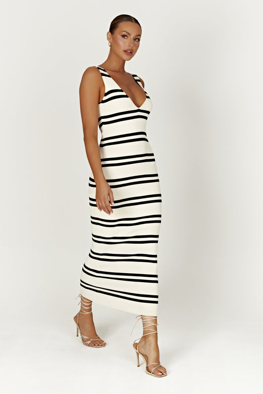 Henrietta Stripe Knit Maxi Dress - Black/White