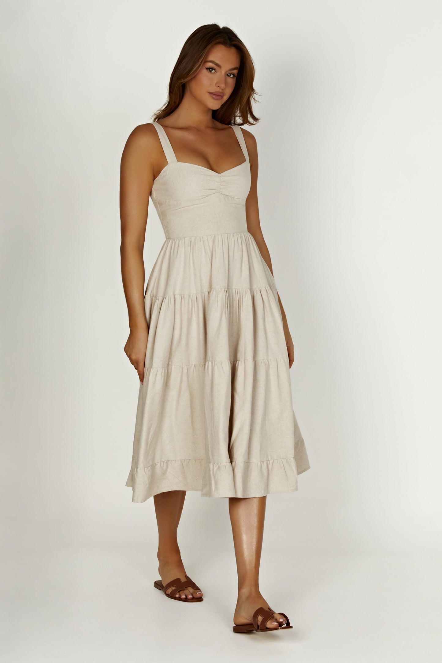 Adriana Linen Midi Dress - Natural