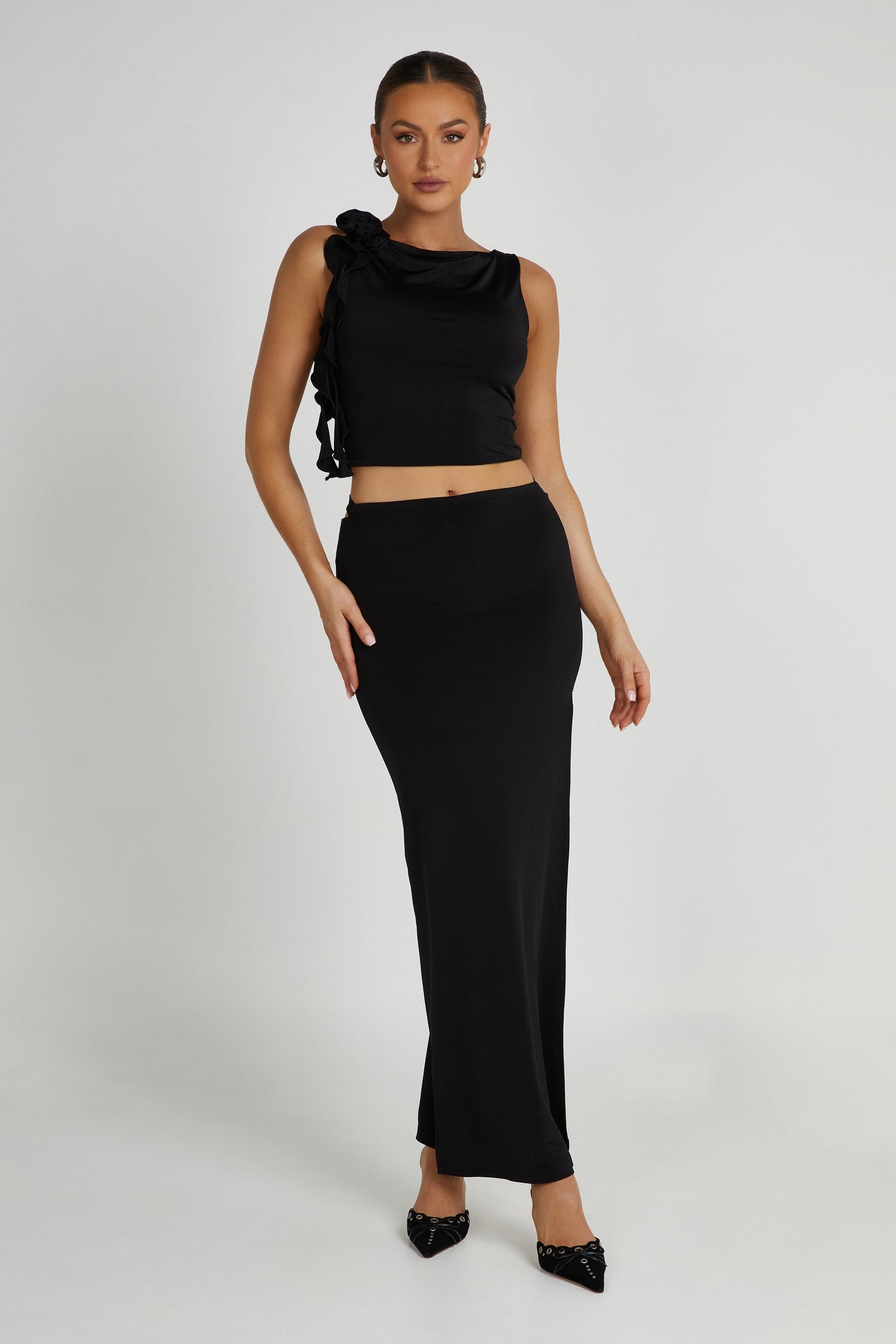 Isabella Sleeveless Rose Top - Black