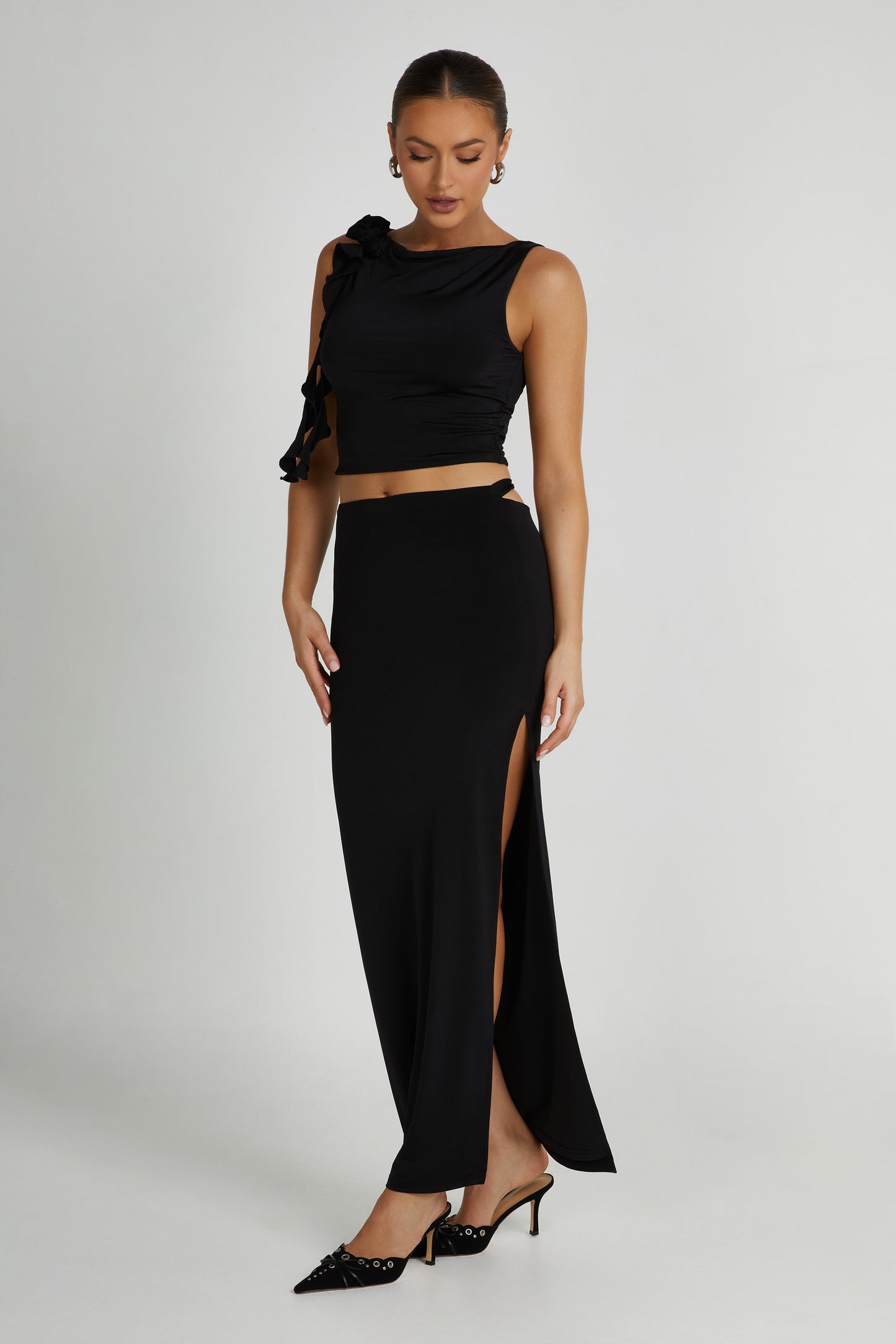 Jeanine Cowl Back Maxi Skirt - Black