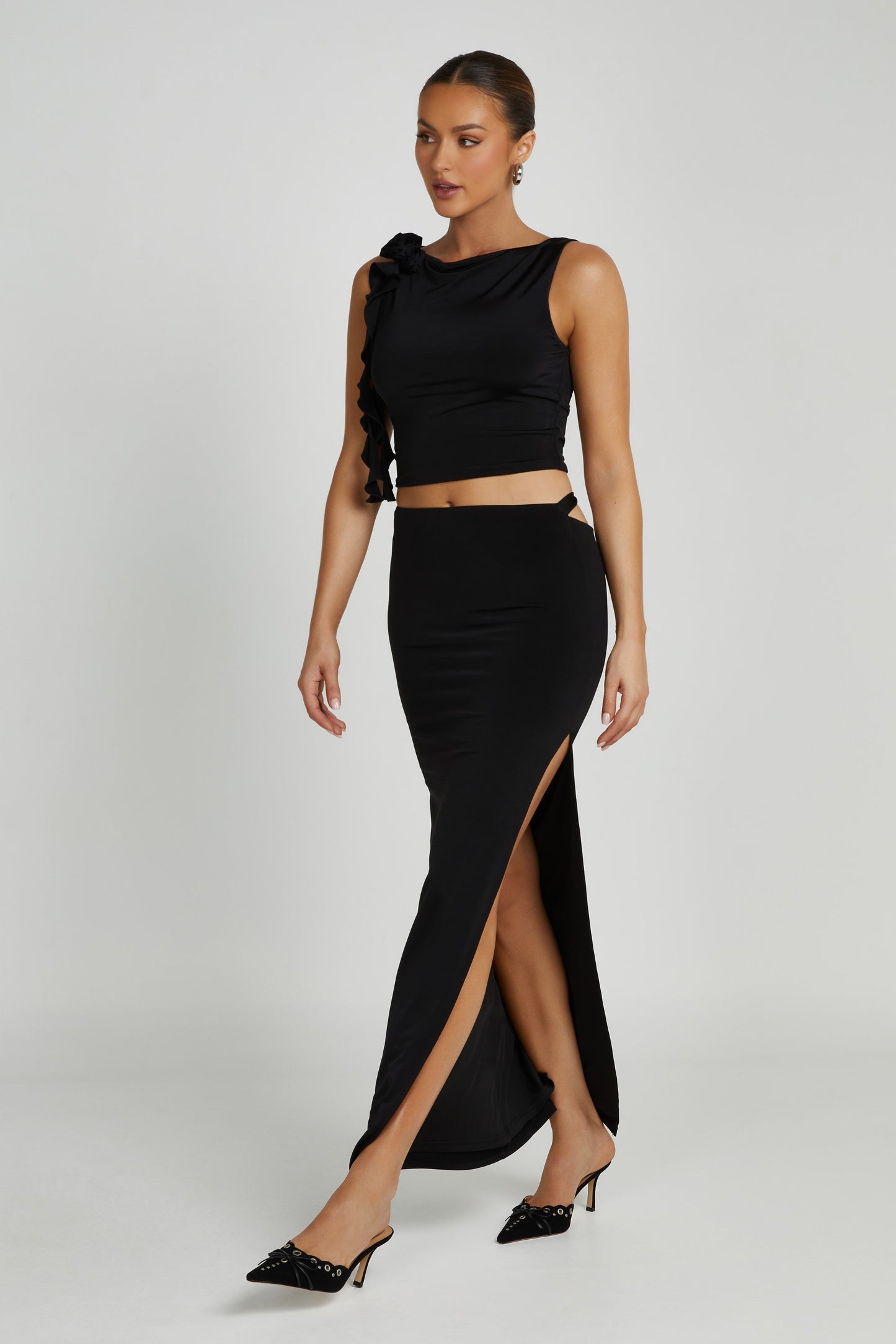 Jeanine Cowl Back Maxi Skirt - Black