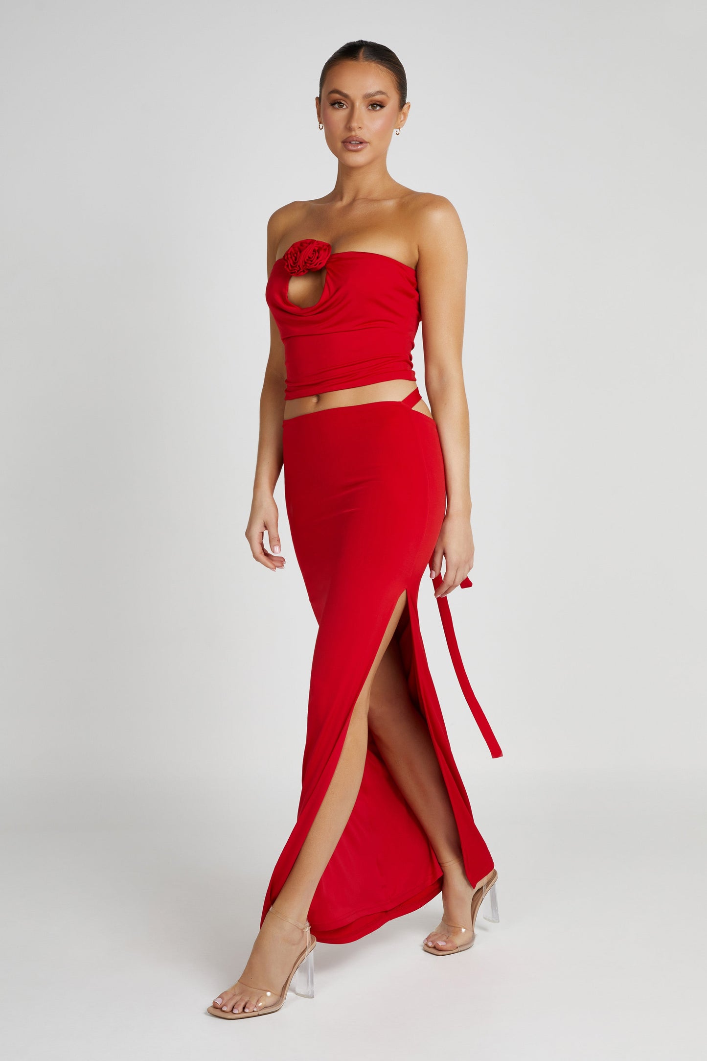 Jeanine Cowl Back Maxi Skirt - Red