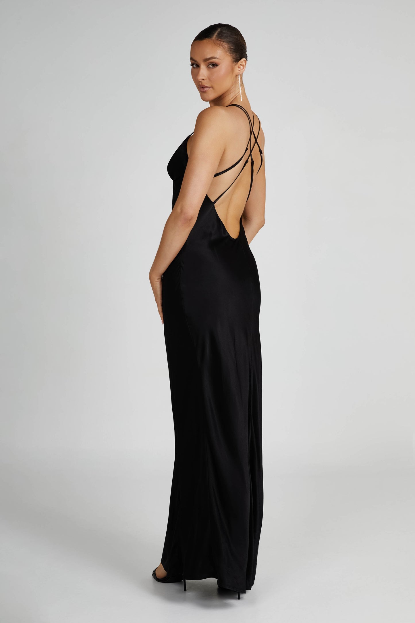 Makari Satin Maxi Dress - Black