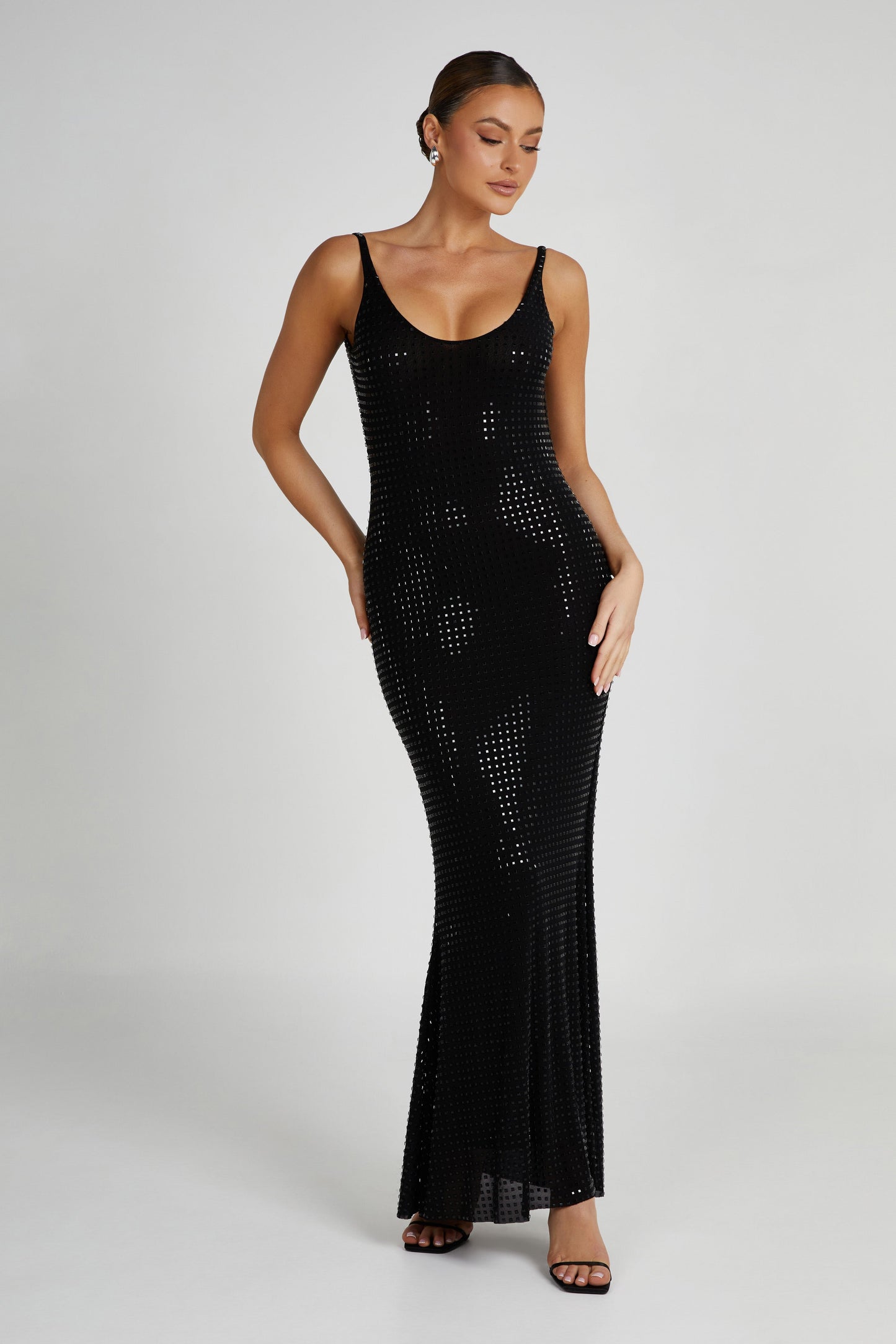 Pam Square Diamante Maxi Dress - Black