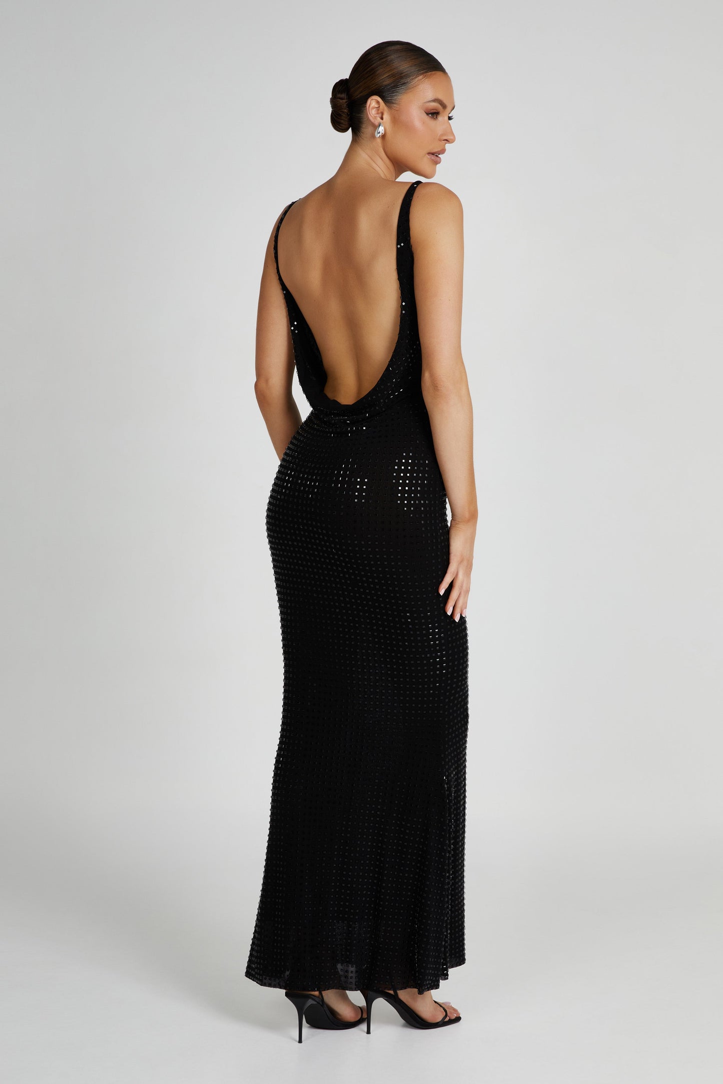 Pam Square Diamante Maxi Dress - Black