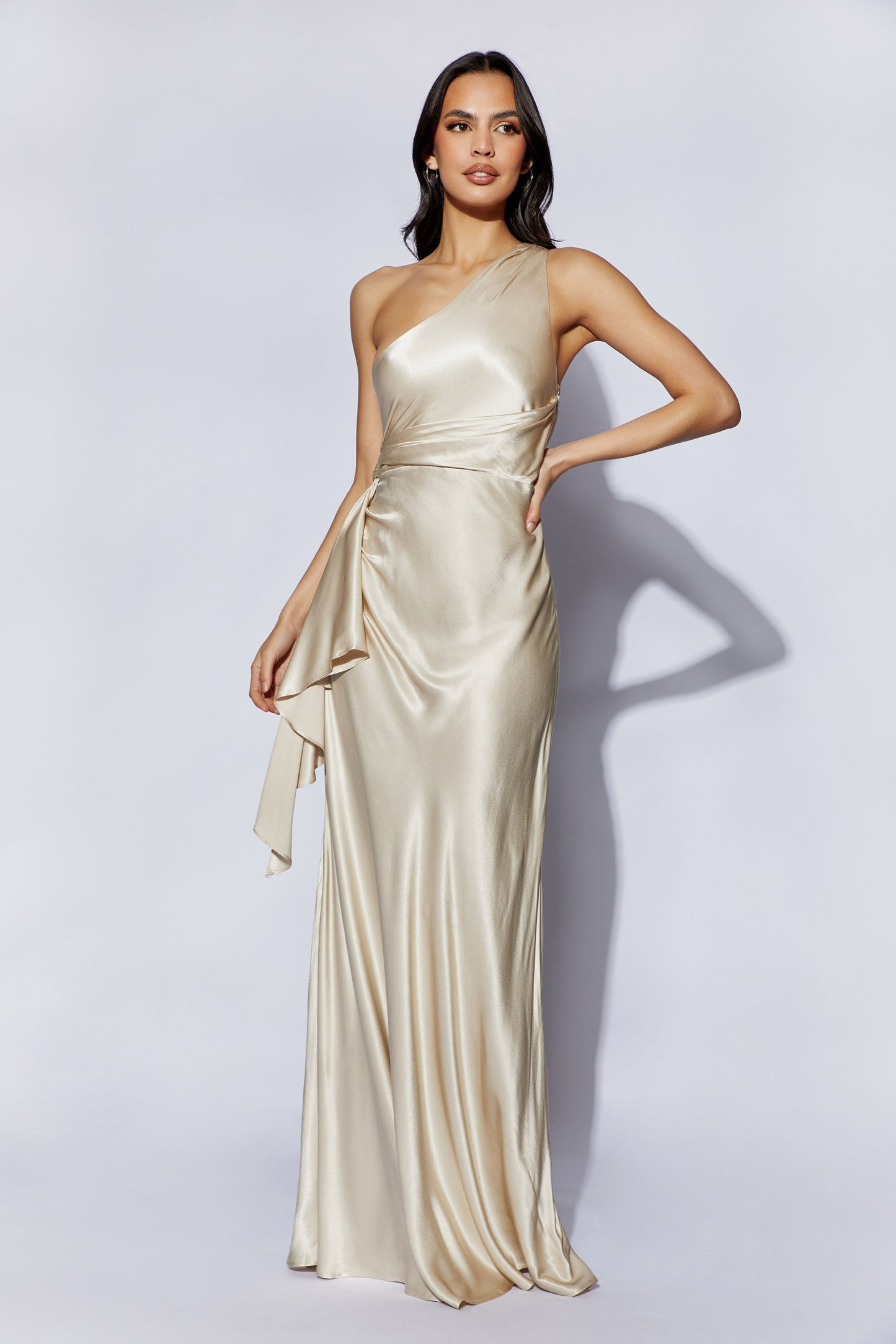 Calliope One Shoulder Maxi Dress - Champagne