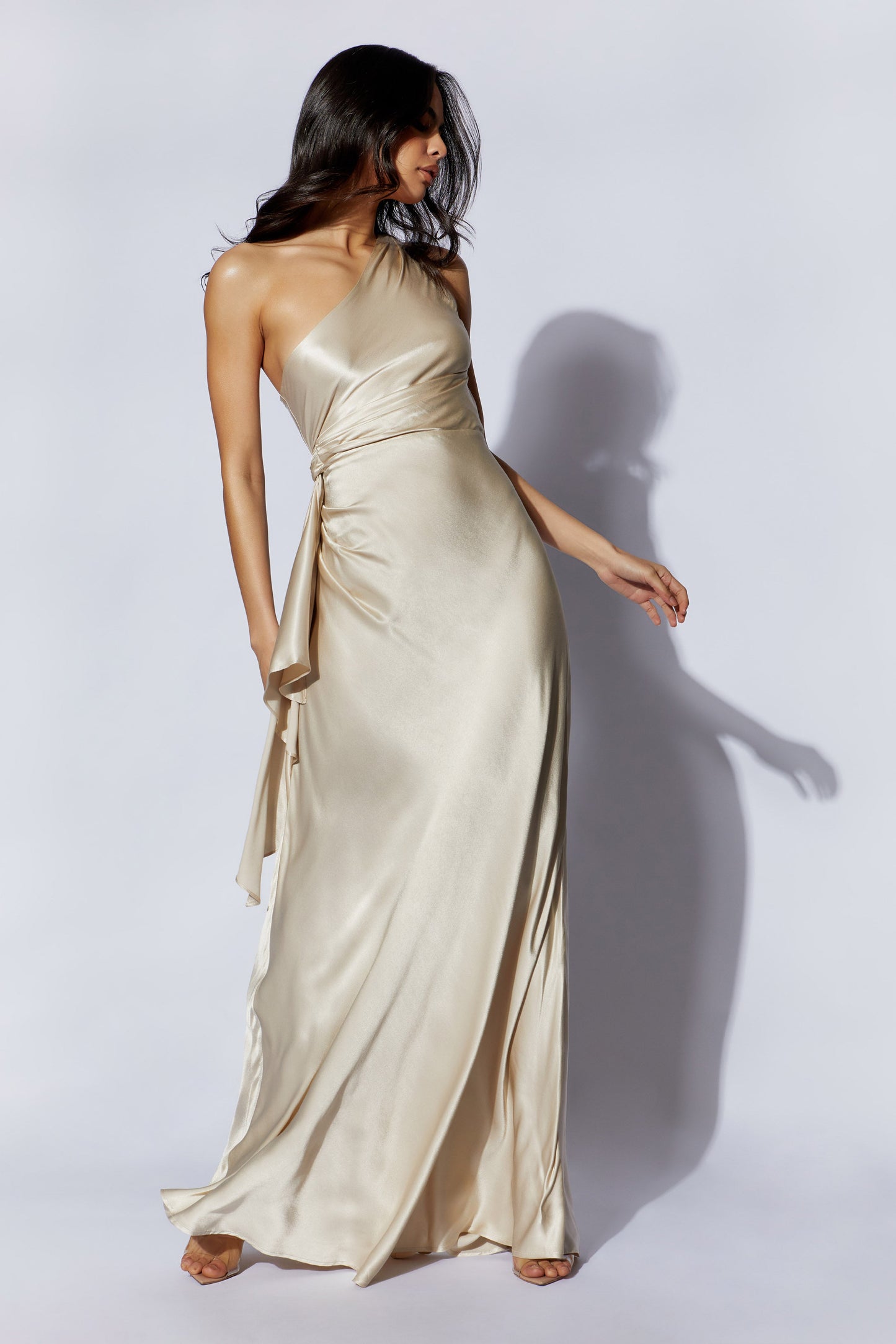 Calliope One Shoulder Maxi Dress - Champagne