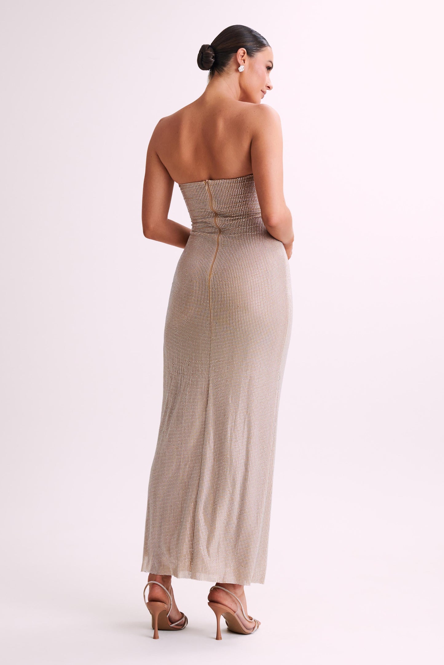 Stassie Strapless Rose Diamante Maxi Dress - Nude