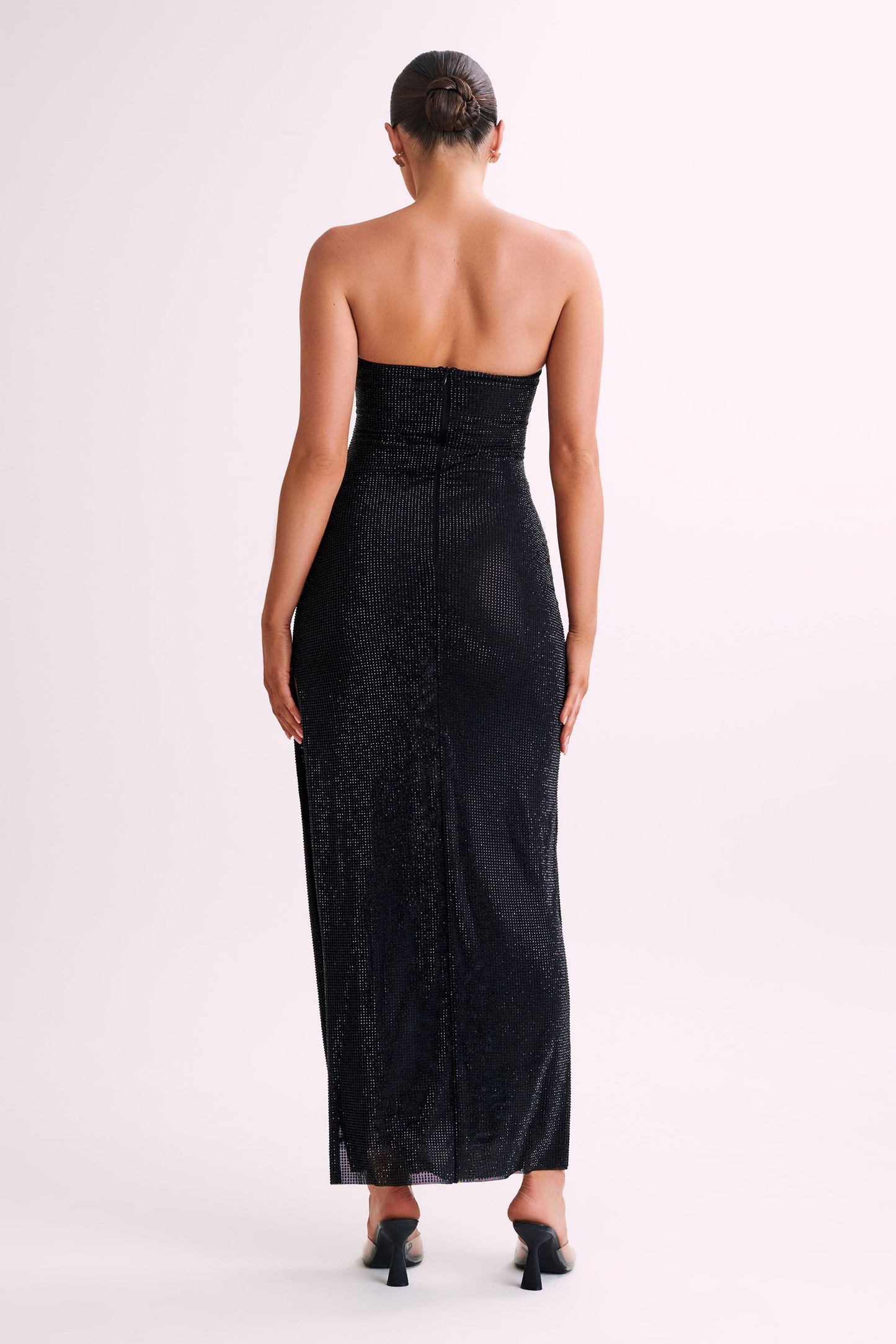 Stassie Strapless Rose Diamante Maxi Dress - Black