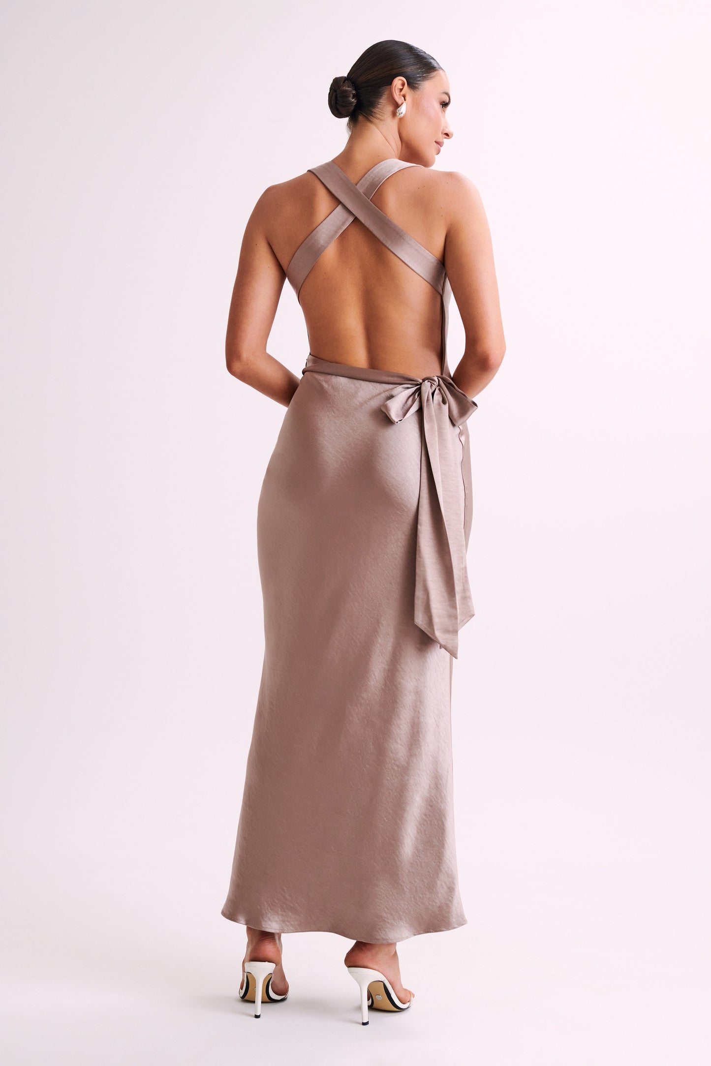 Caellie Satin Cowl Maxi Dress - Taupe