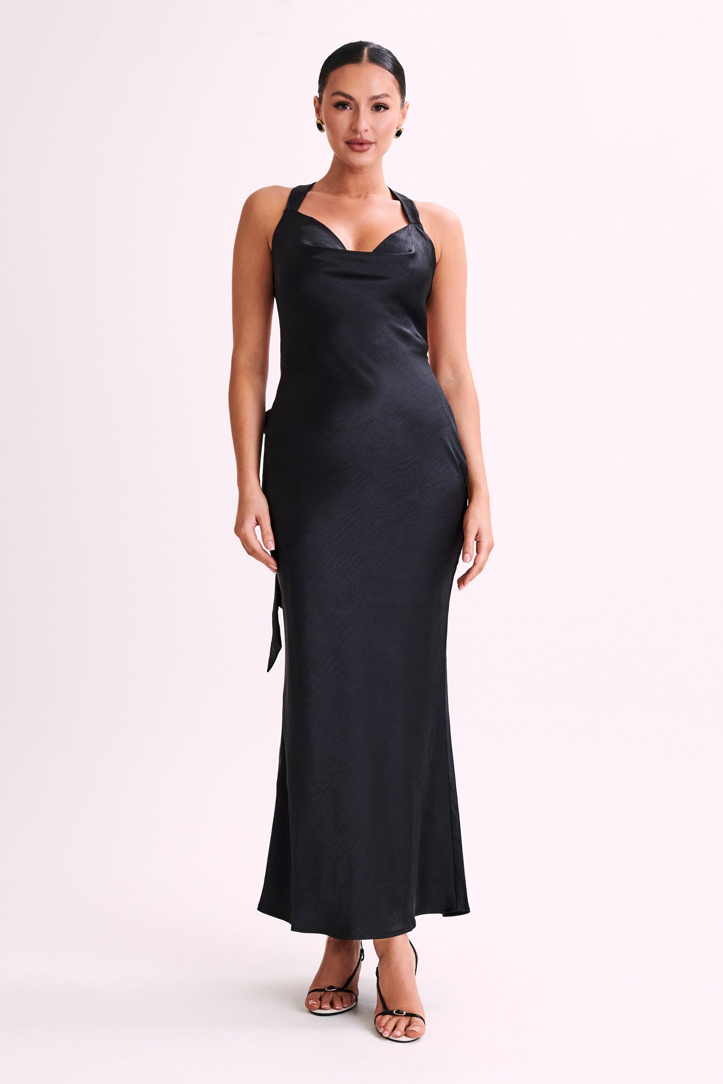 Caellie Satin Cowl Maxi Dress - Black