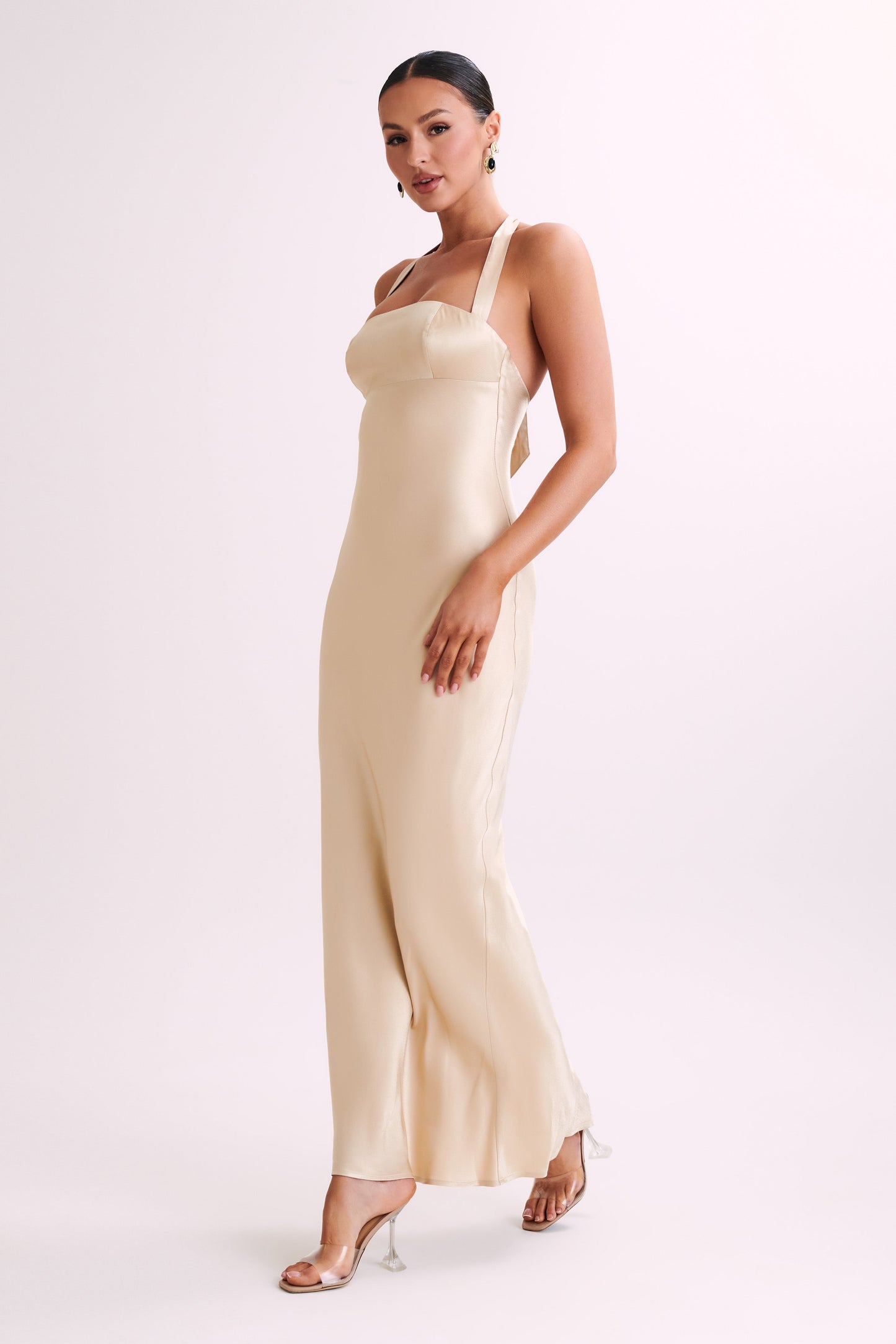 Sabra Satin Halter Maxi Dress - Gold