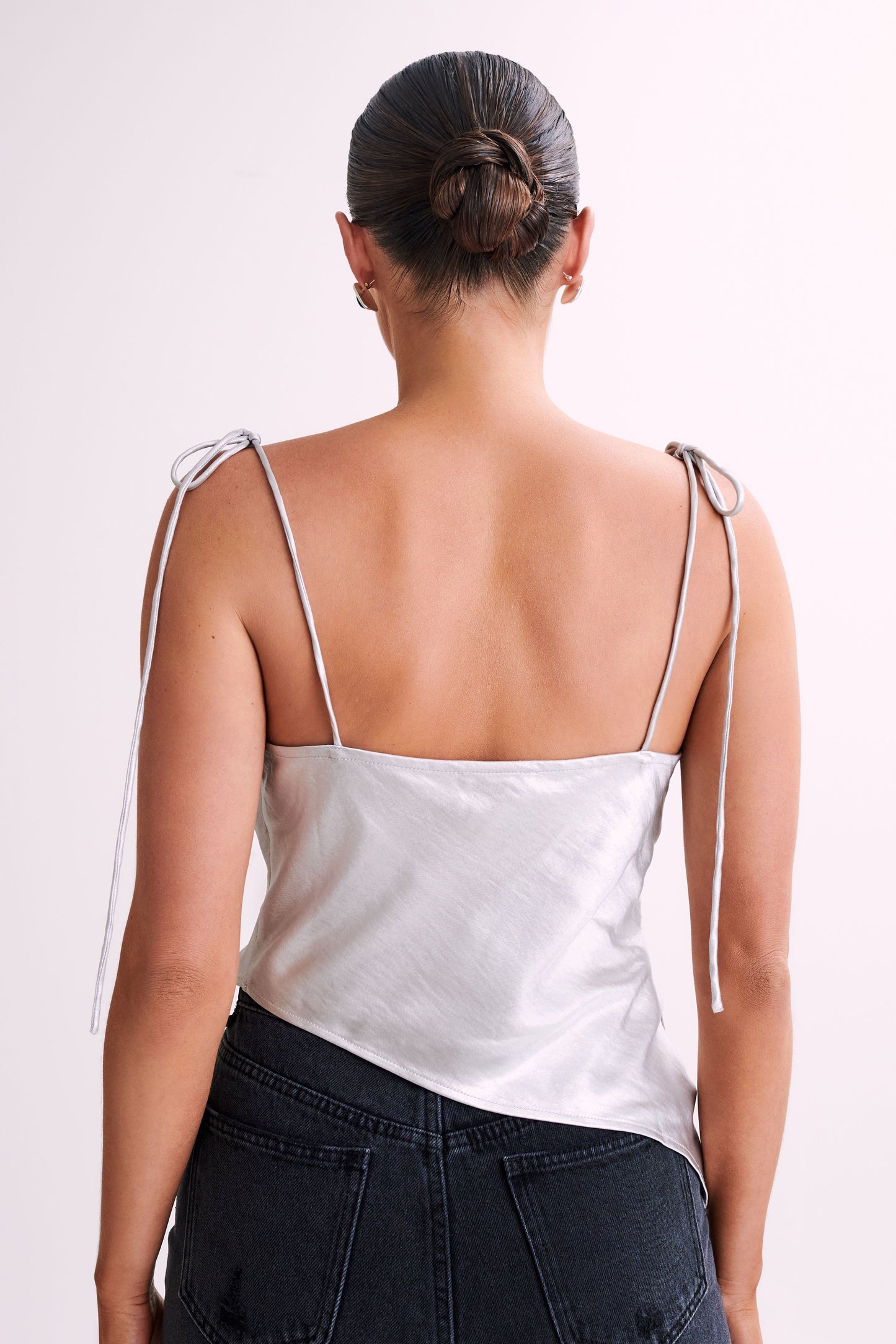 Zavani Asymmetrical Satin Camisole - Silver