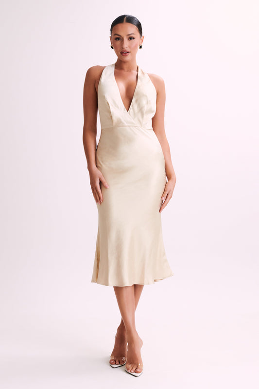 Terri Satin Cowl Midi Dress - Gold