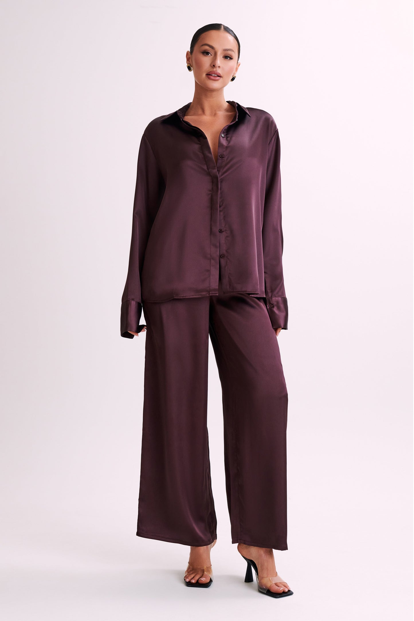 Marciela Satin Straight Leg Pant - Dark Chocolate