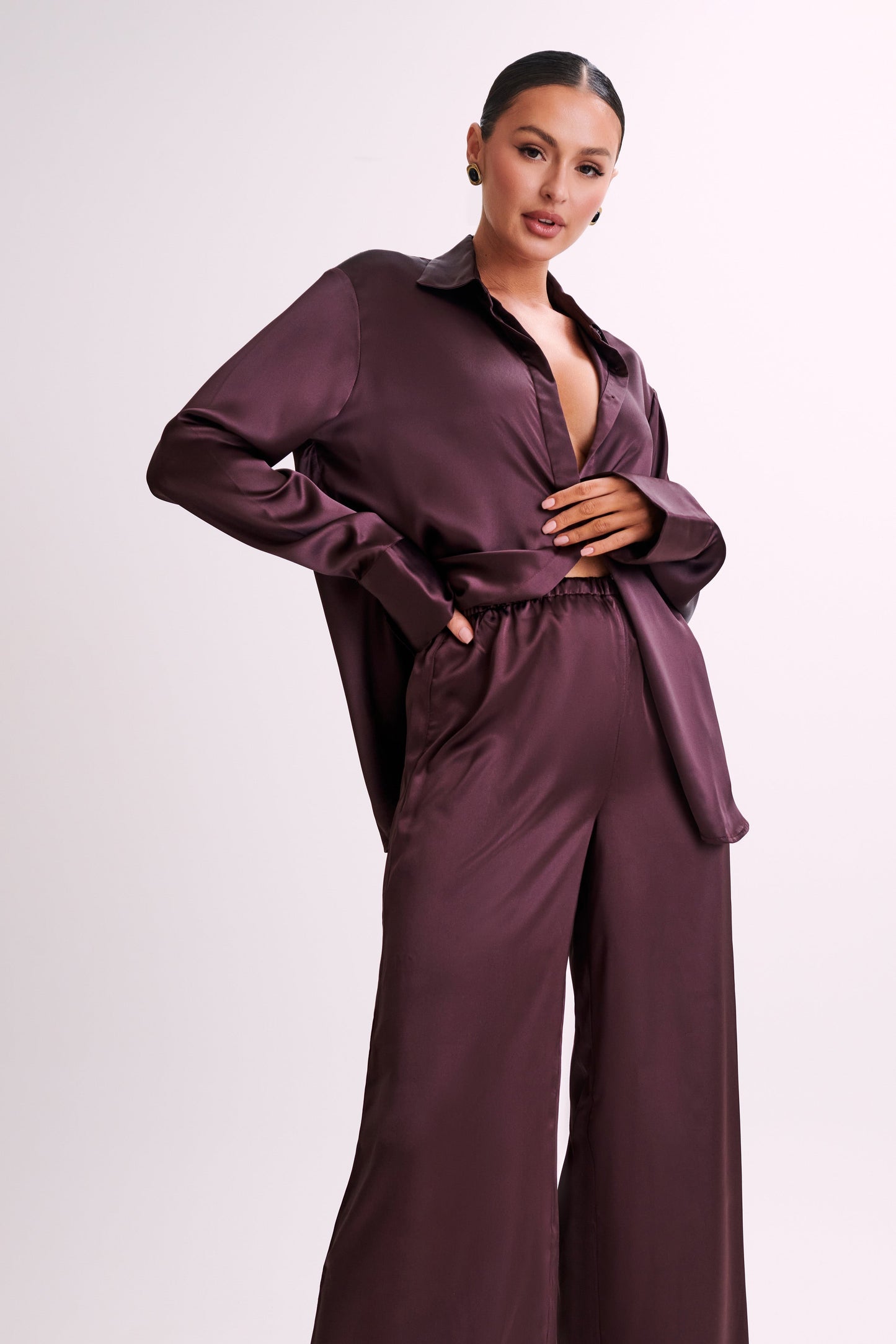 Marciela Satin Straight Leg Pant - Dark Chocolate