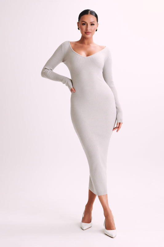 Nina Long Sleeve Knit Midi Dress - Grey Marle