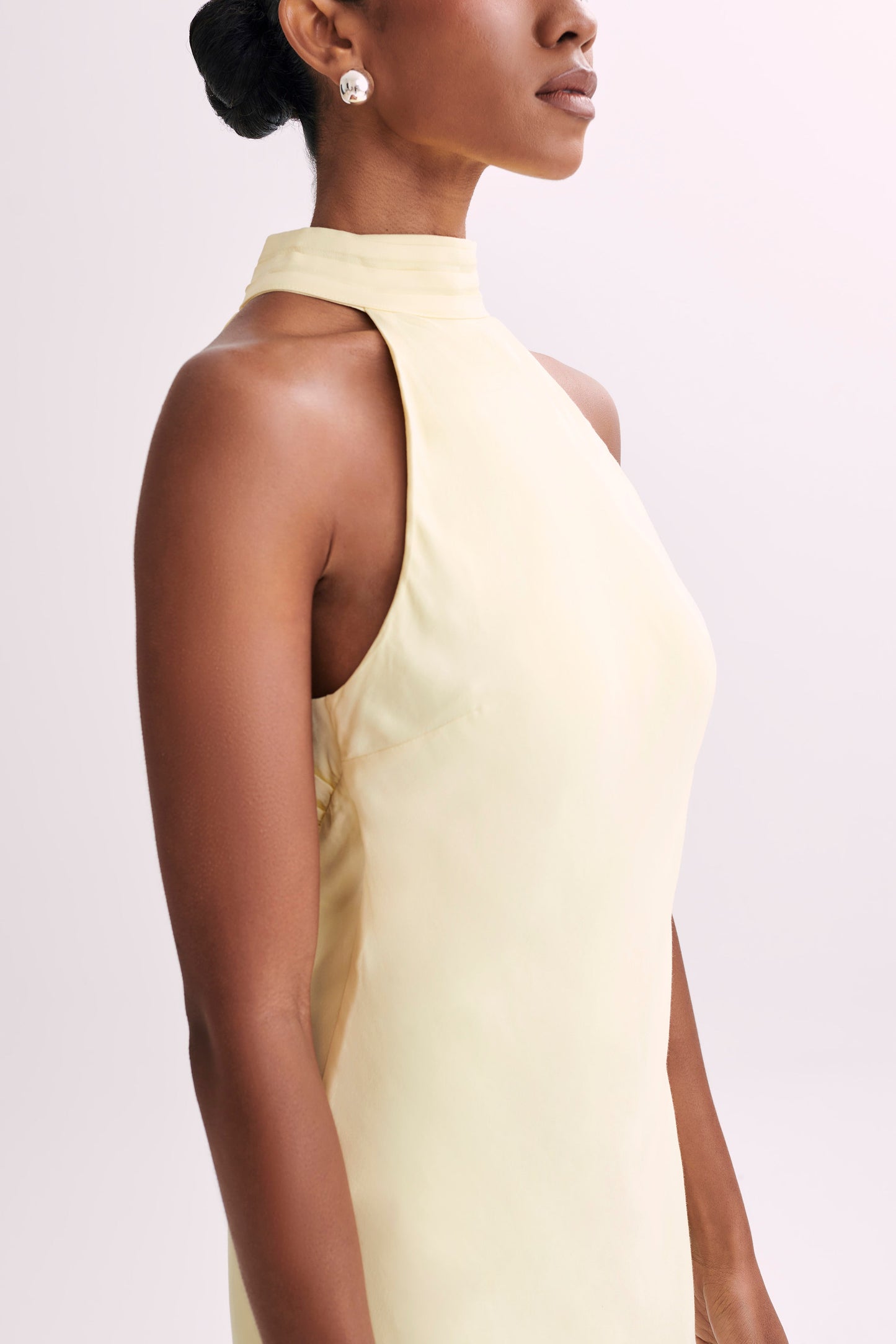 Claire Matte Satin Drape Back Maxi Dress - Light Yellow