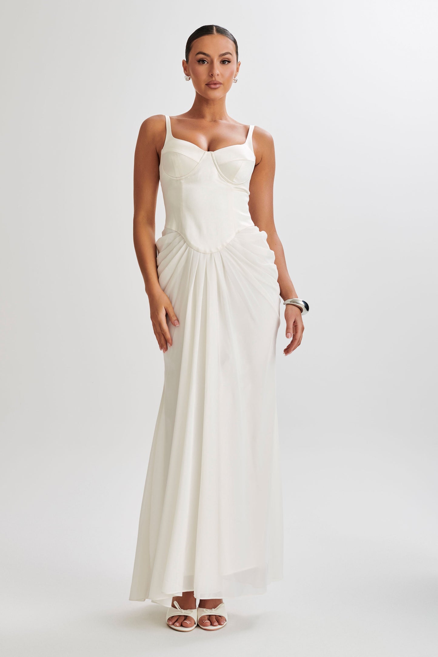 Leila Satin Corset Maxi Dress - Ivory