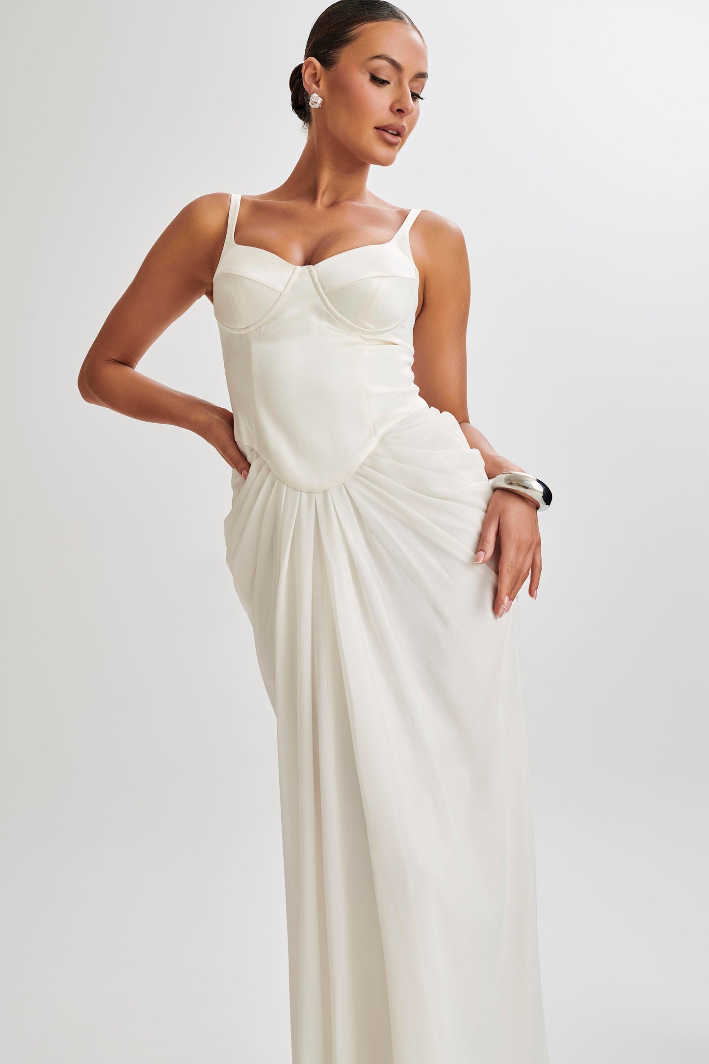 Leila Satin Corset Maxi Dress - Ivory