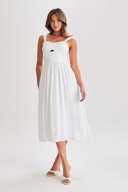 Thandi Midi Dress With Back Tie - White