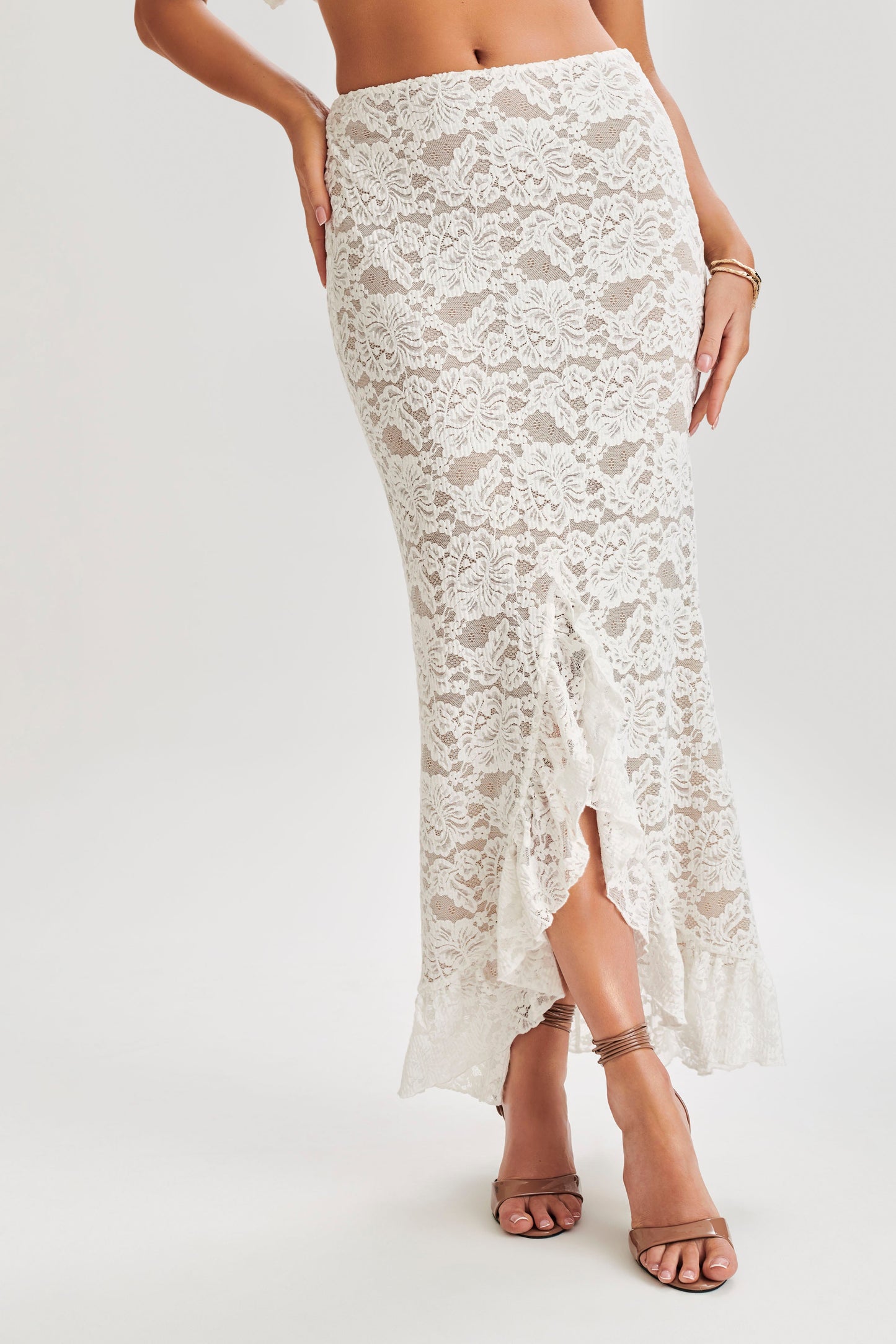 Artemis Lace Plisse Maxi Skirt - Ivory