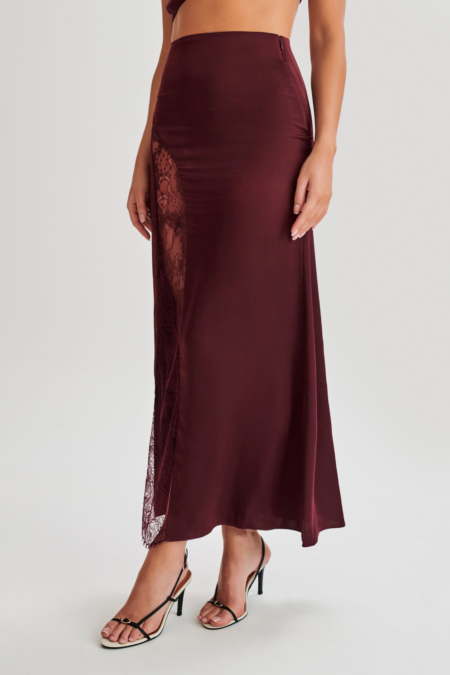 Luella Satin Lace Maxi Skirt - Plum