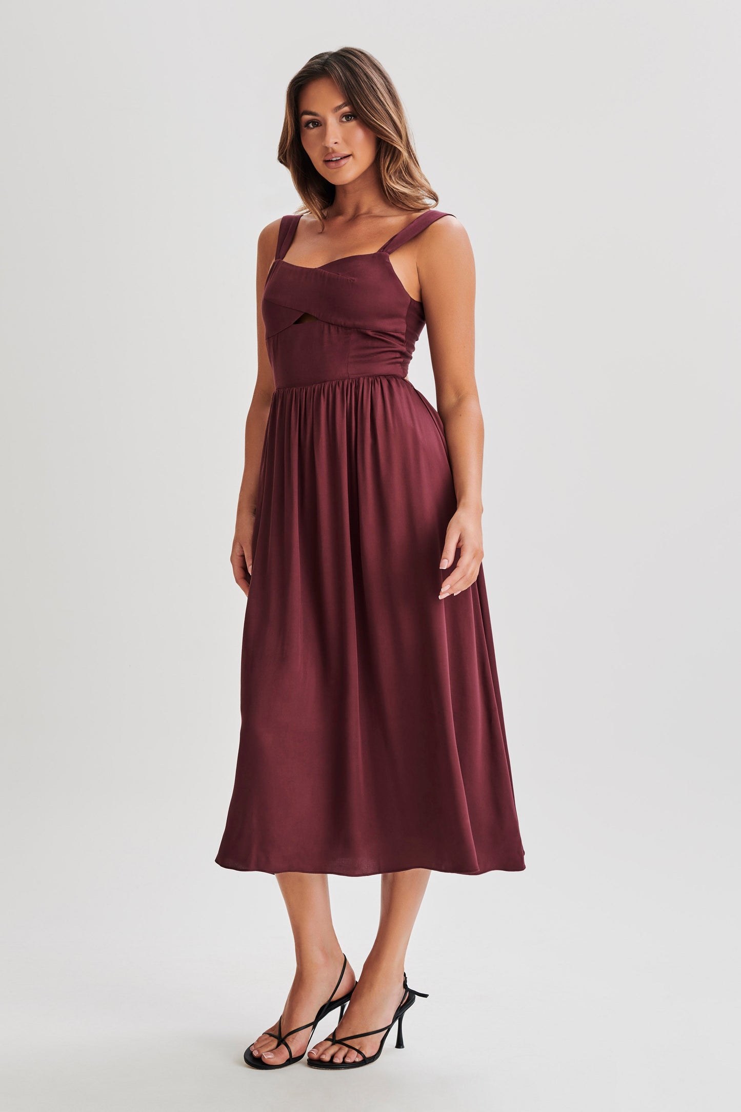 Thandi Midi Dress With Back Tie - Plum