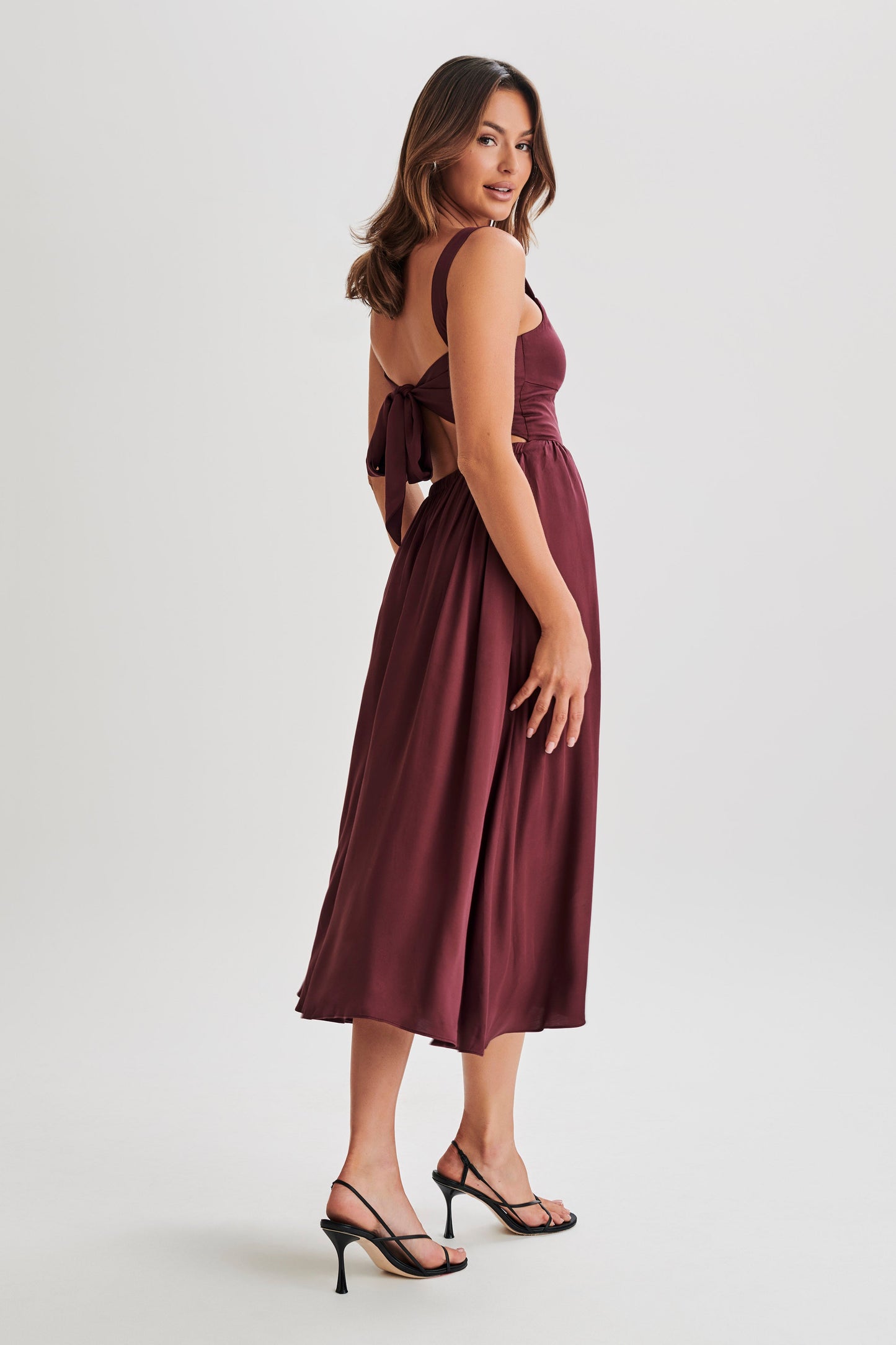 Thandi Midi Dress With Back Tie - Plum