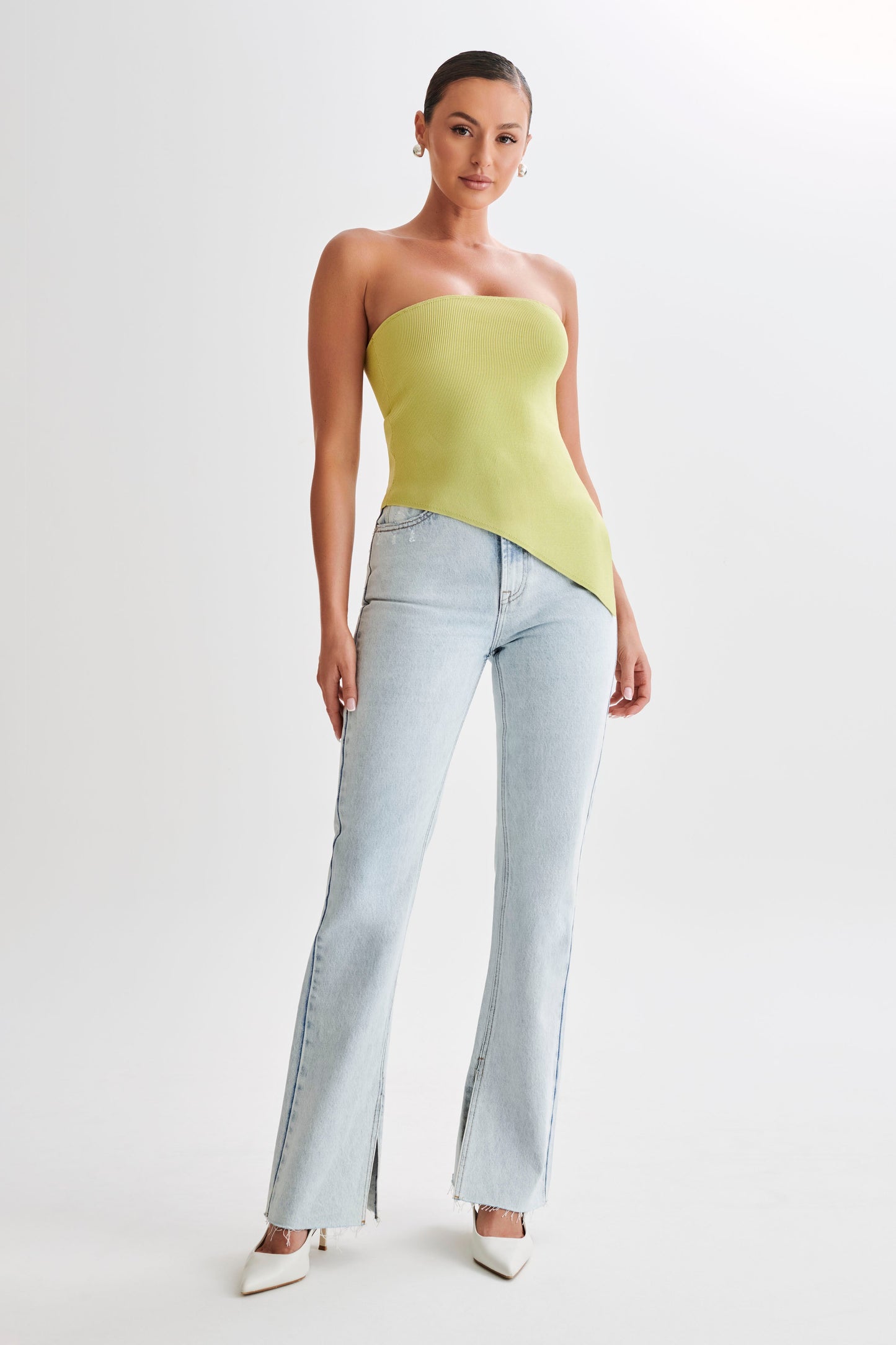 Sidney Asymmetrical Strapless Knit Top - Apple