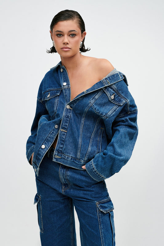 Sion Oversized Denim Jacket - Dark Blue