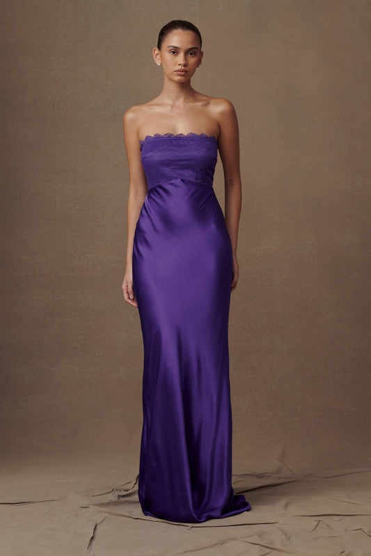 Darcie Strapless Satin Maxi Dress - Deep Purple