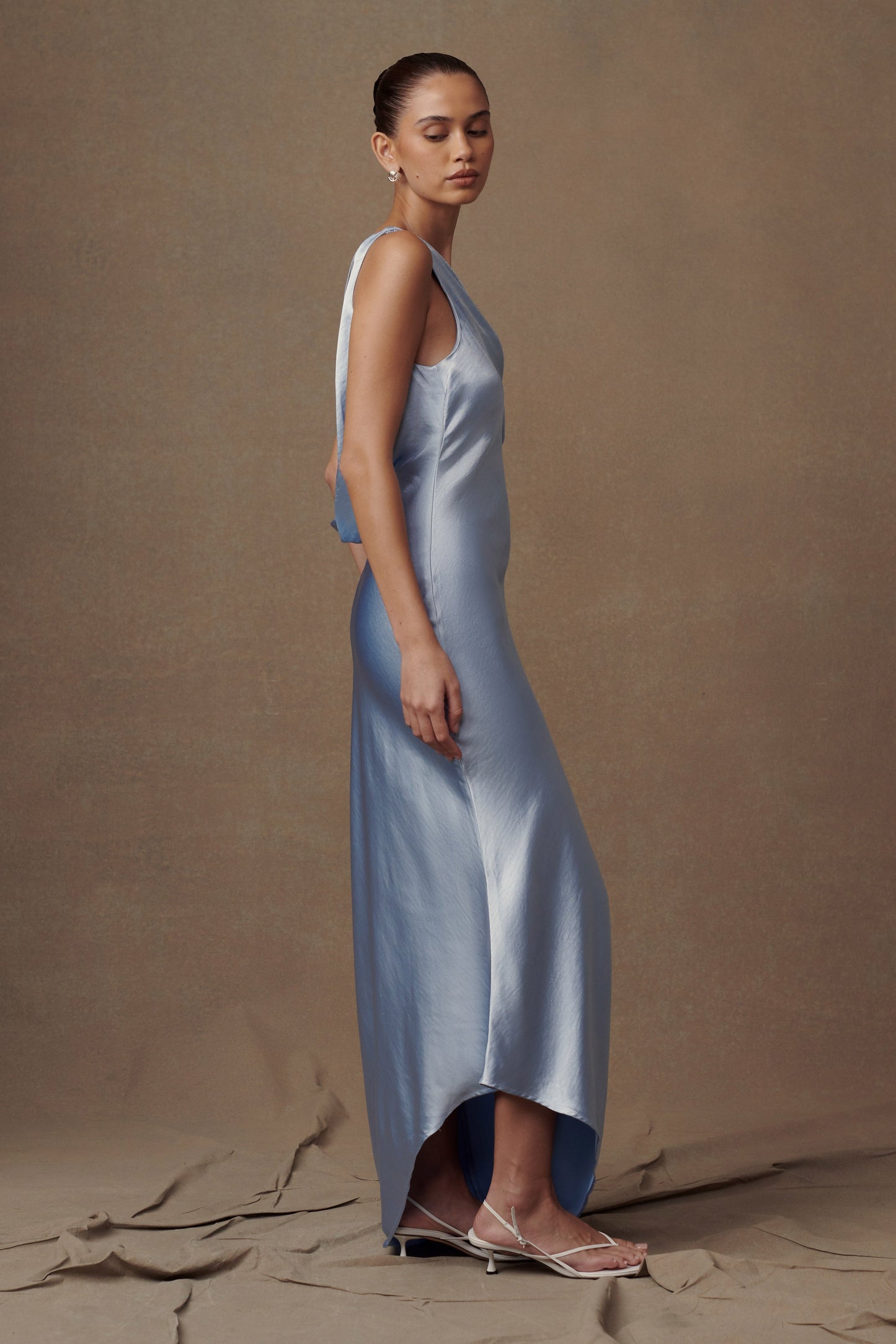 Yvette Slip Maxi Dress With Asymmetrical Hem - Cornflower Blue